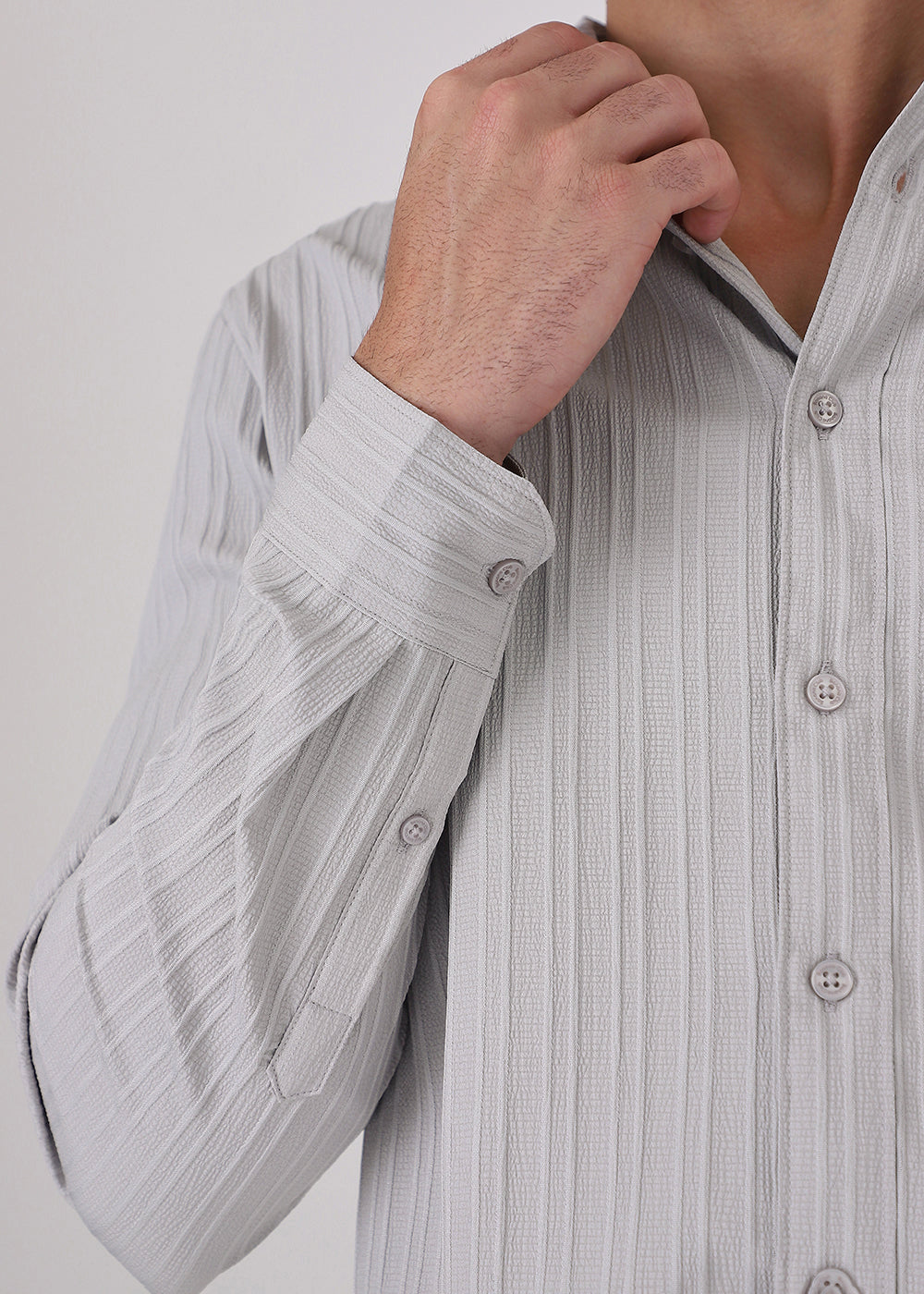 Light Grey Plain Self Striped Shirt