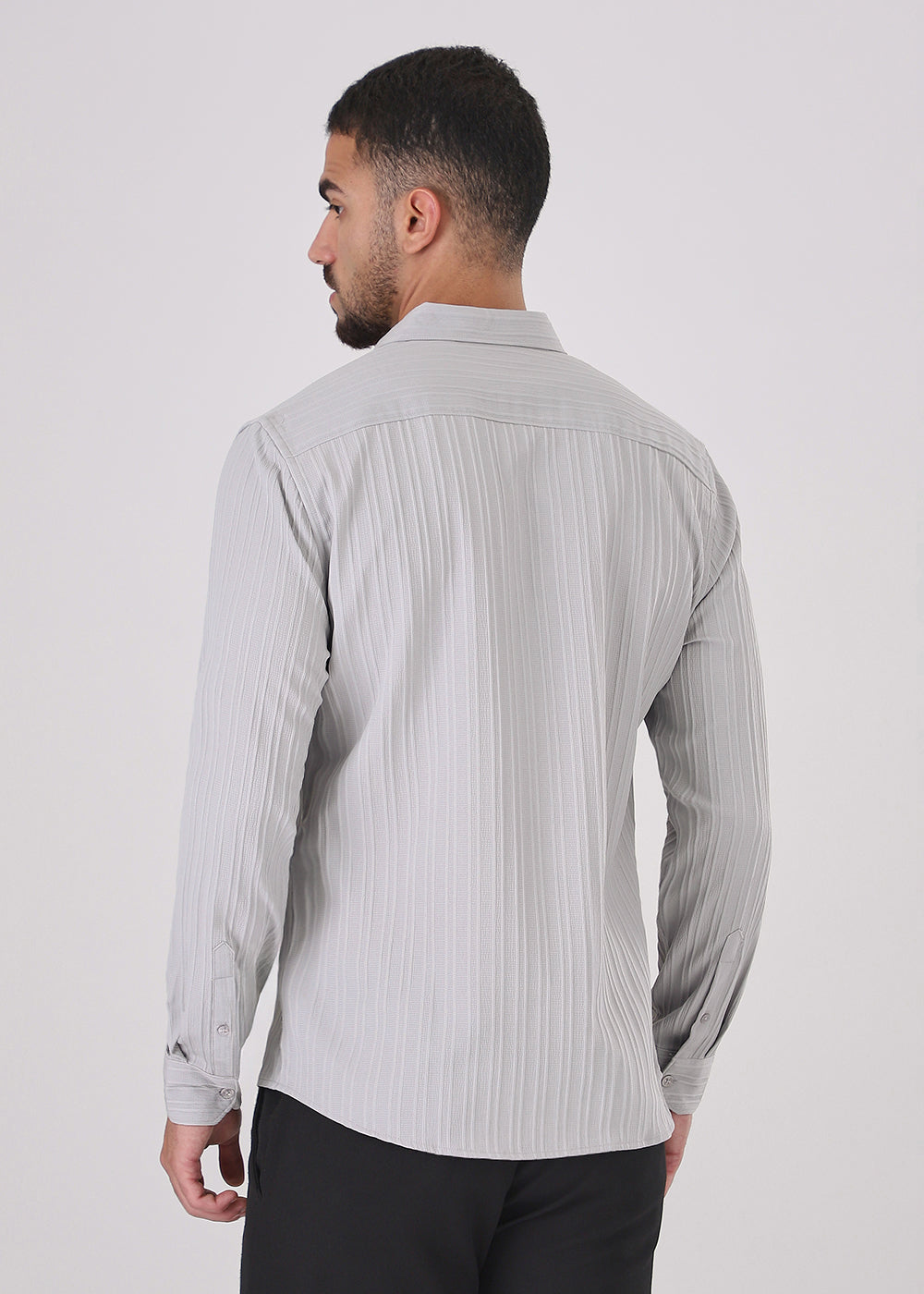 Light Grey Plain Self Striped Shirt