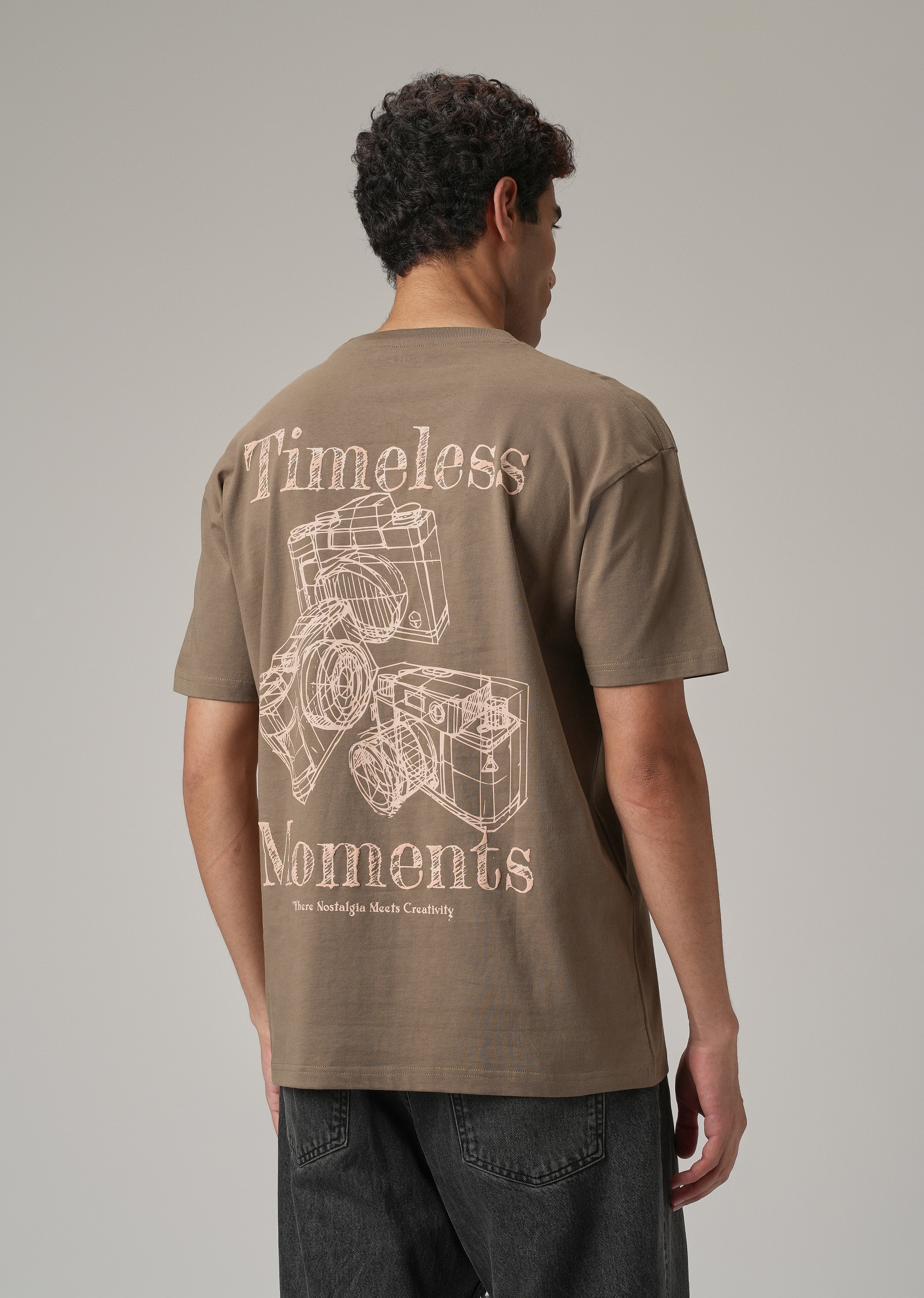 Brown Back Printed Oversized T-Shirt
