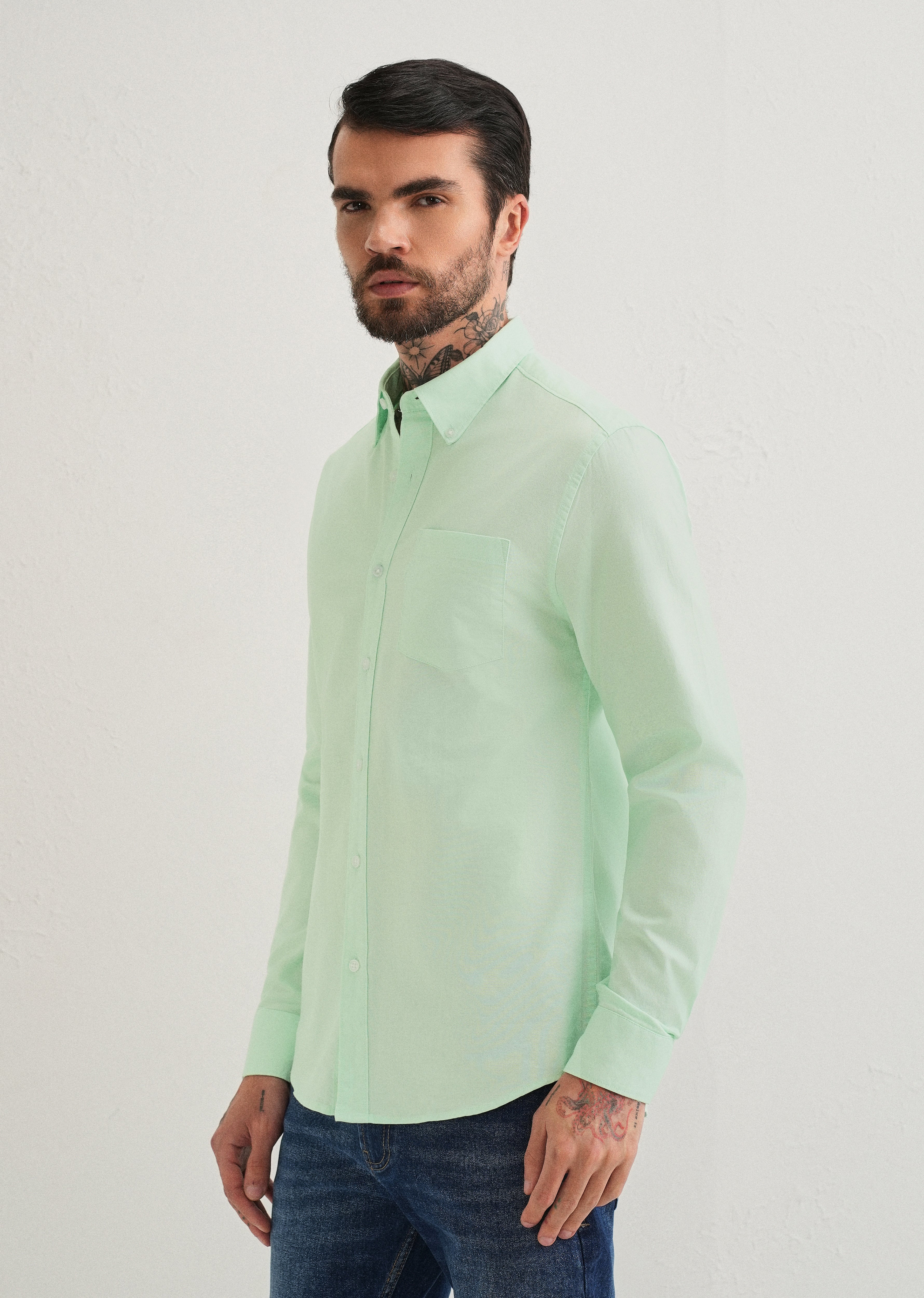 Mint Green Plain Cotton Oxford Shirt