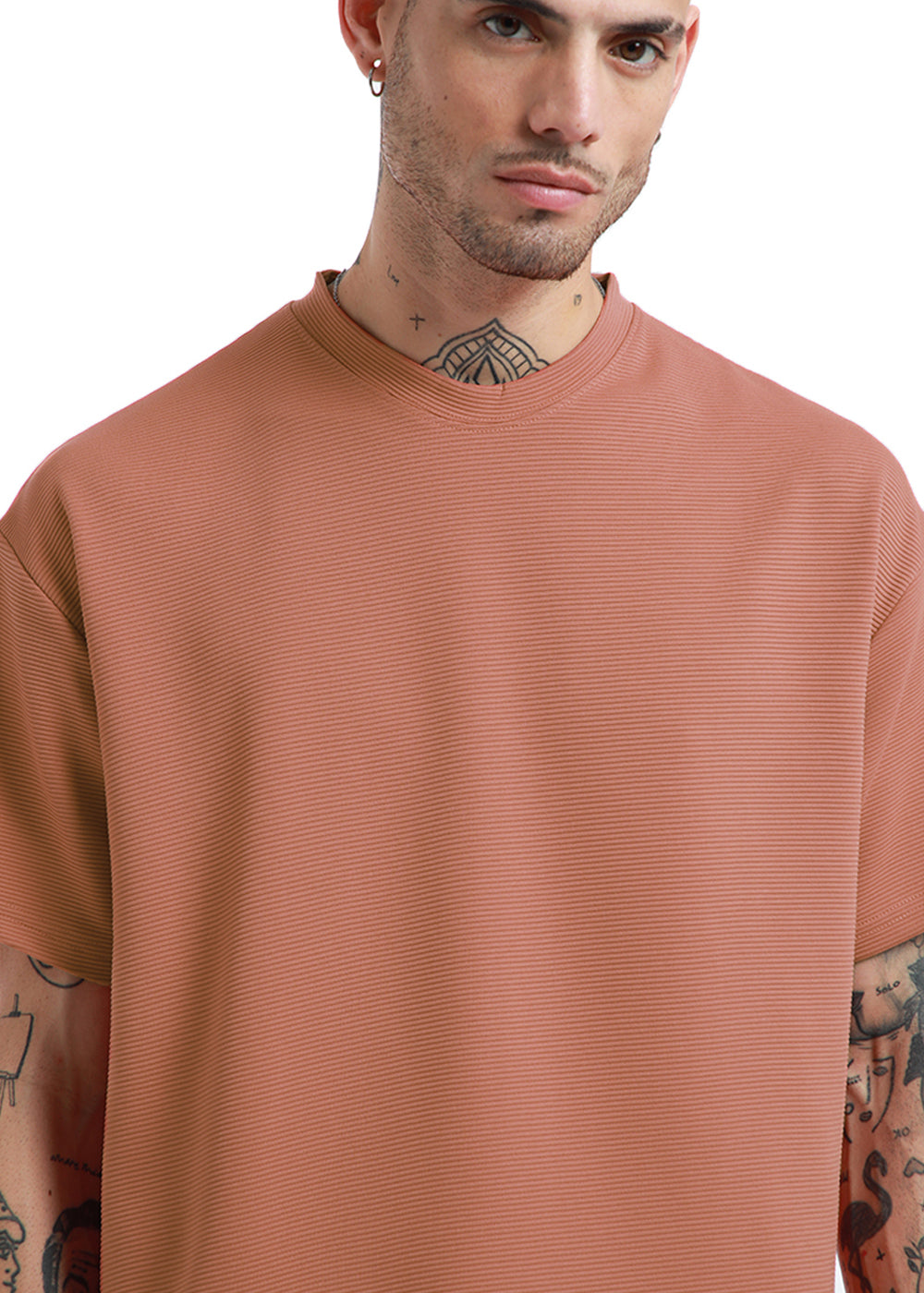 Oversized Orange  Textured T-shirt