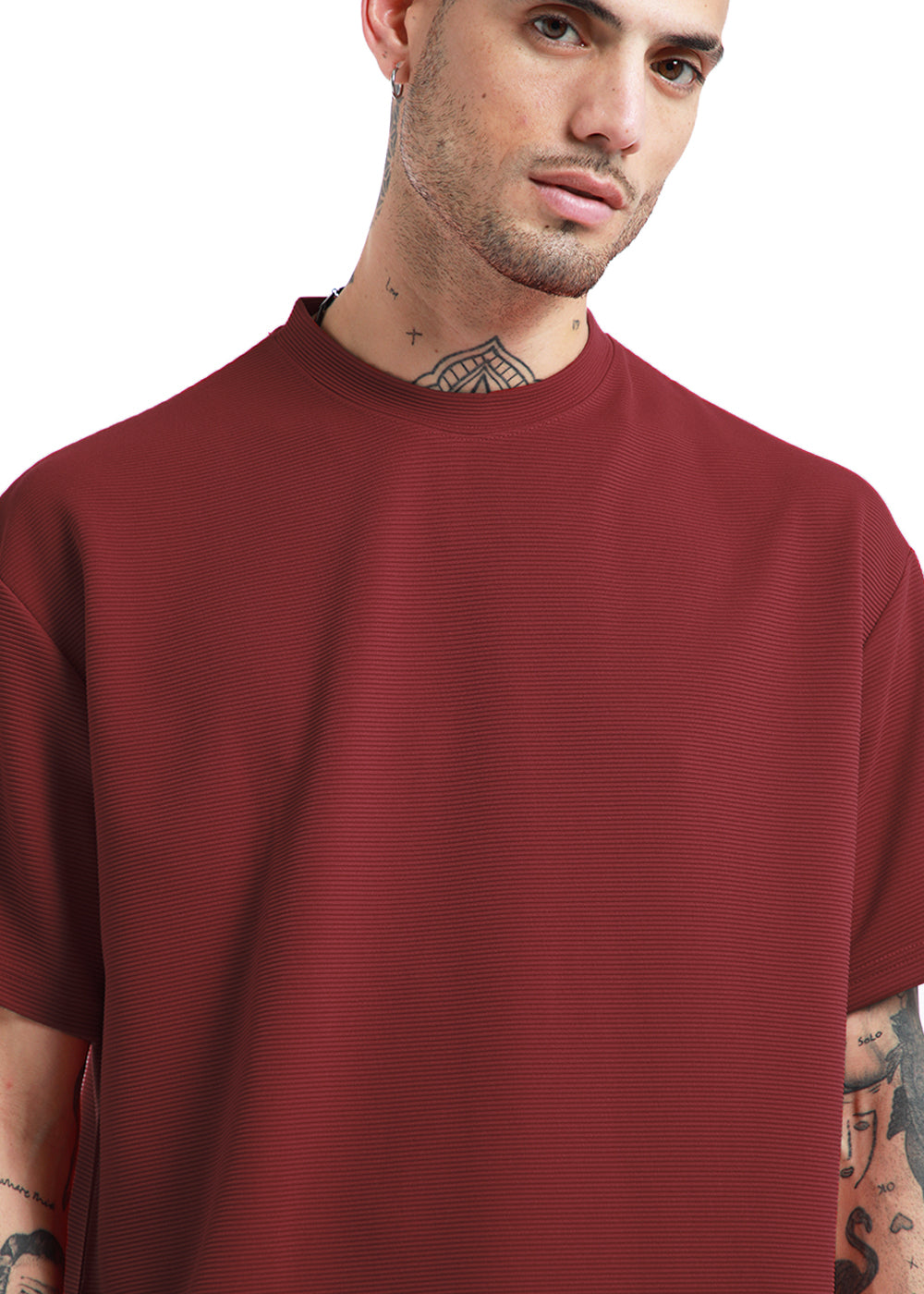 Oversized Red Textured T-shirt