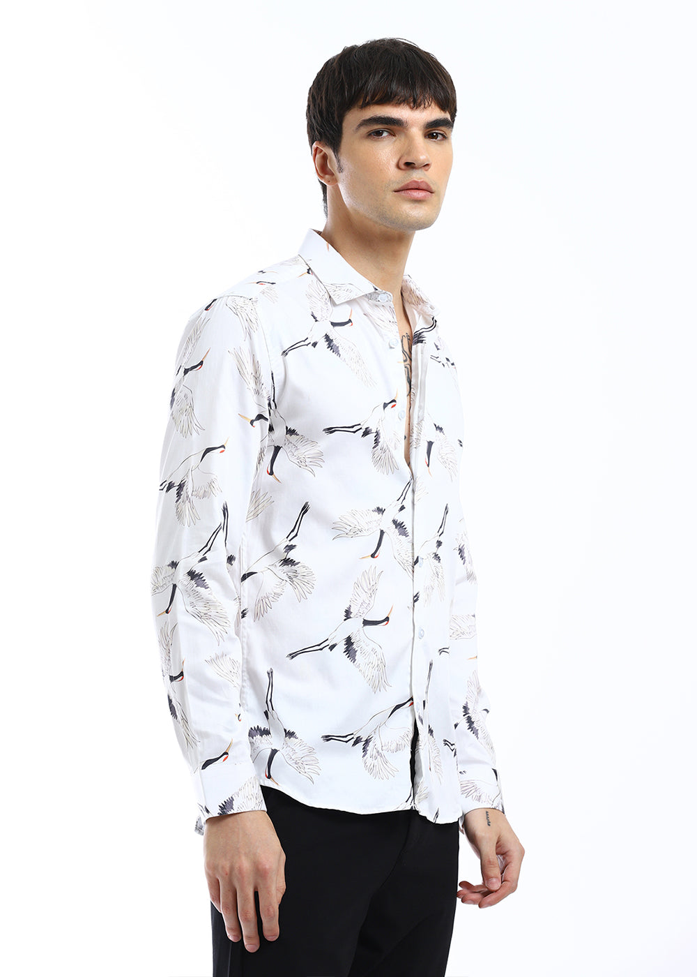 Crane Bird Print Shirt