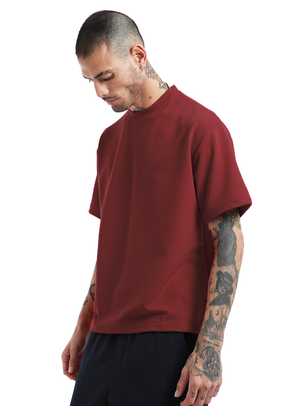 Oversized Red Textured T-shirt