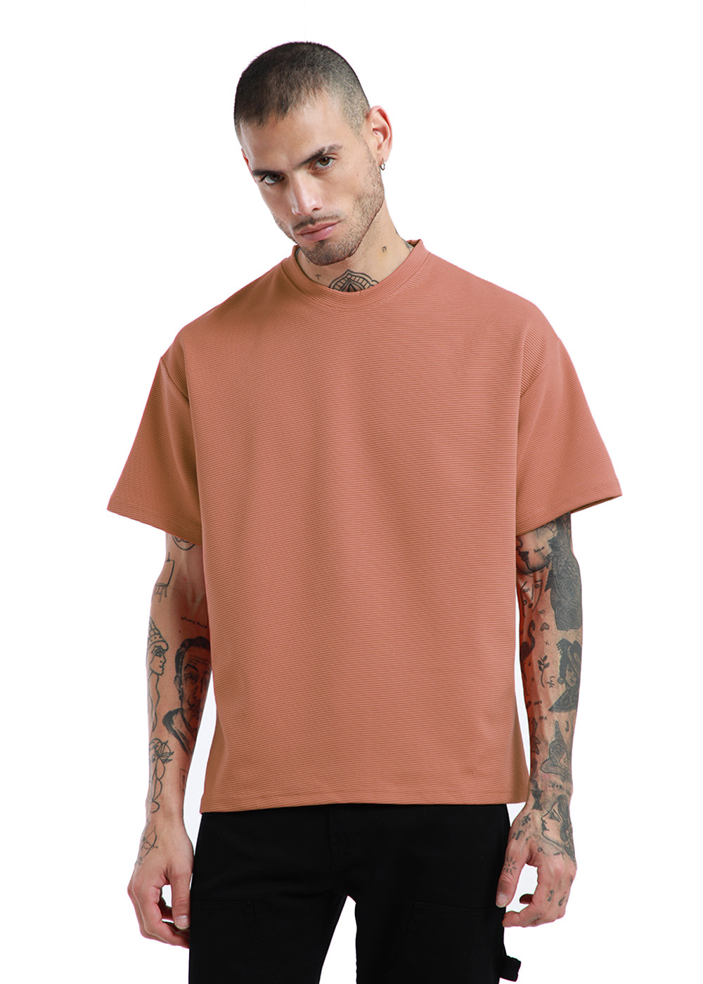 Oversized Orange  Textured T-shirt