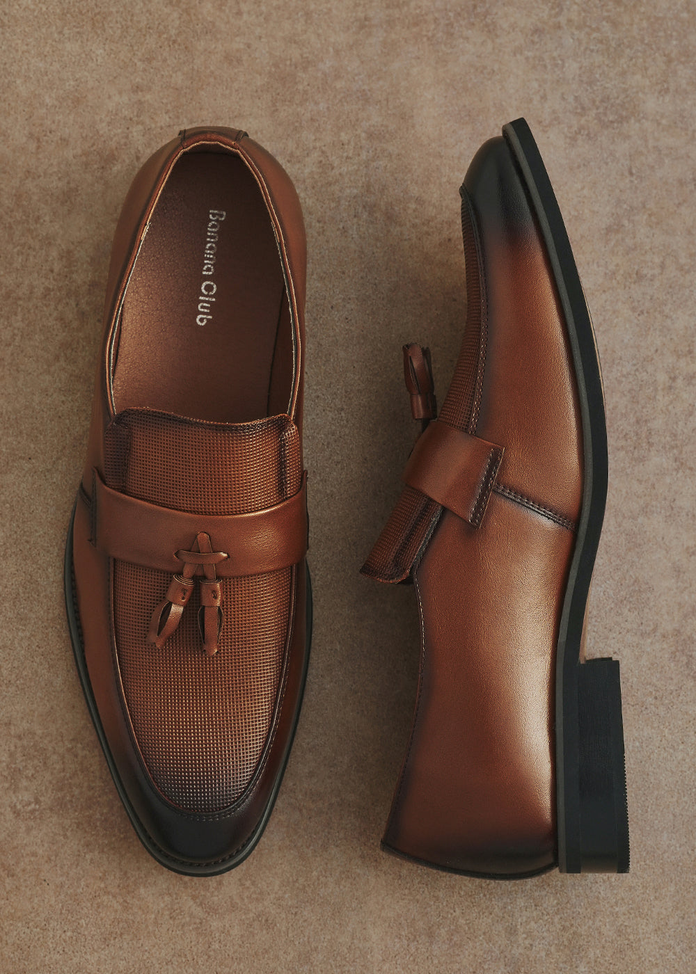 Classic Brown Textured Tassel Loafers