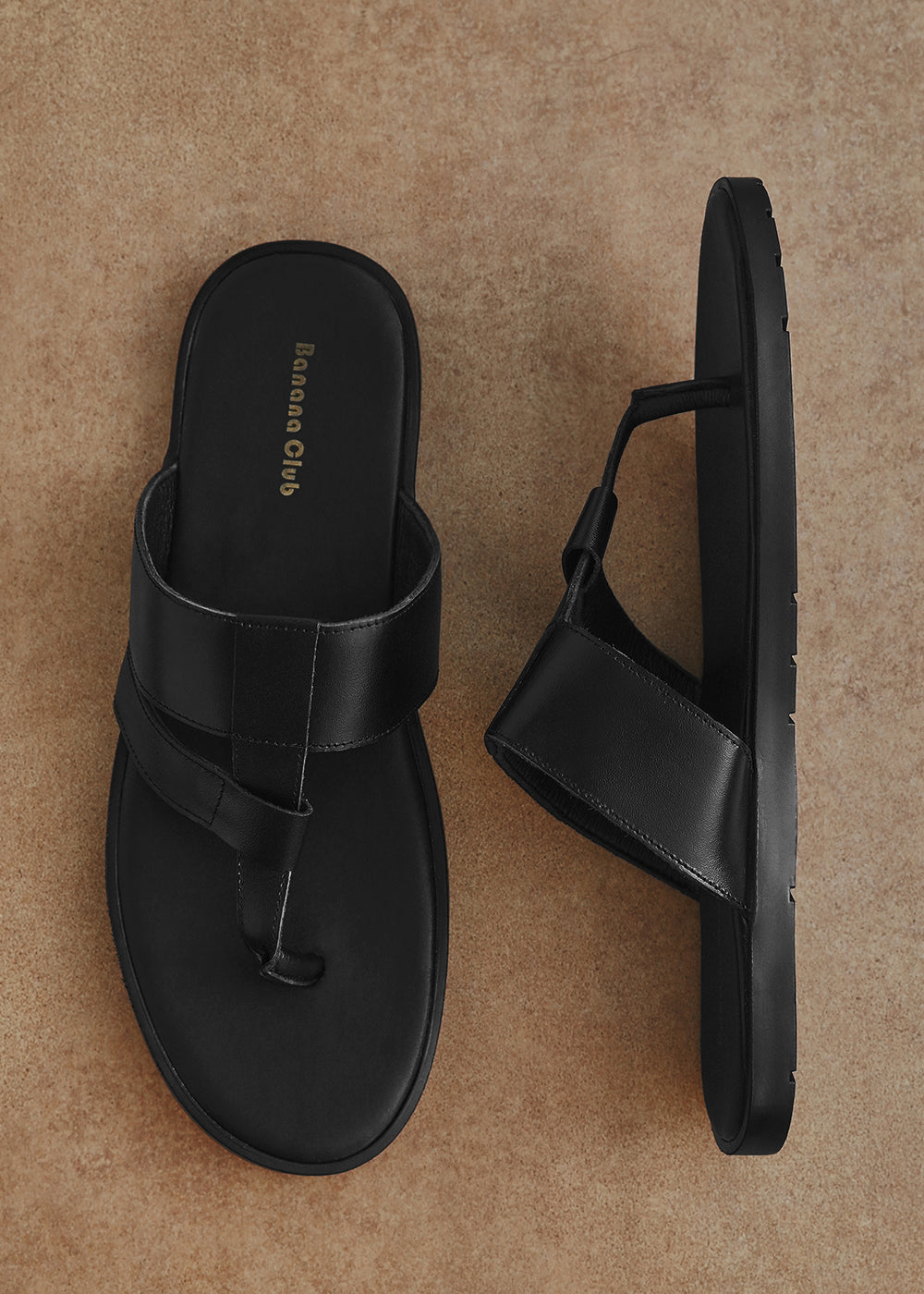 Black Layered T-strap Sandals