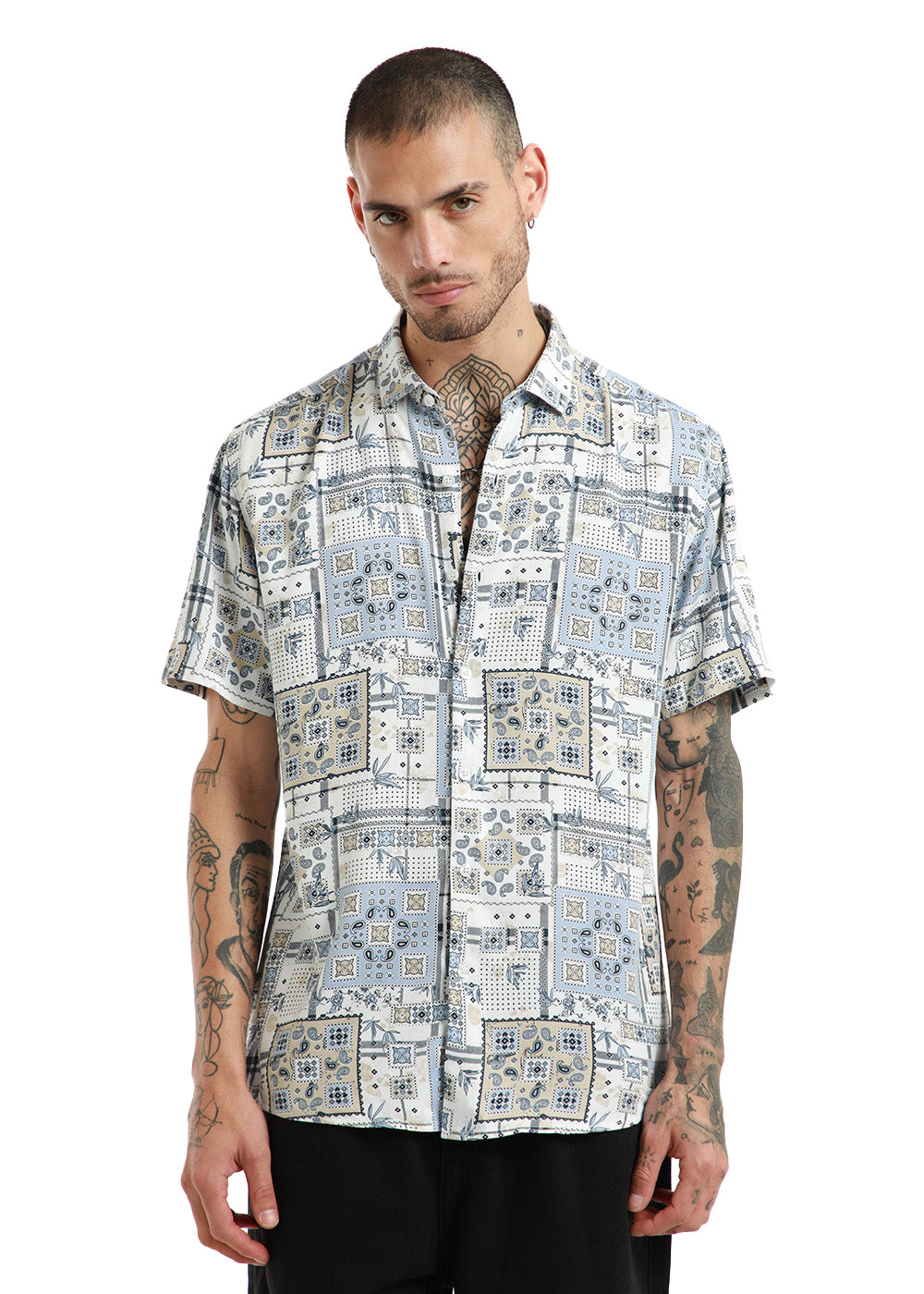 Scarf Print Half Sleeve Shirt