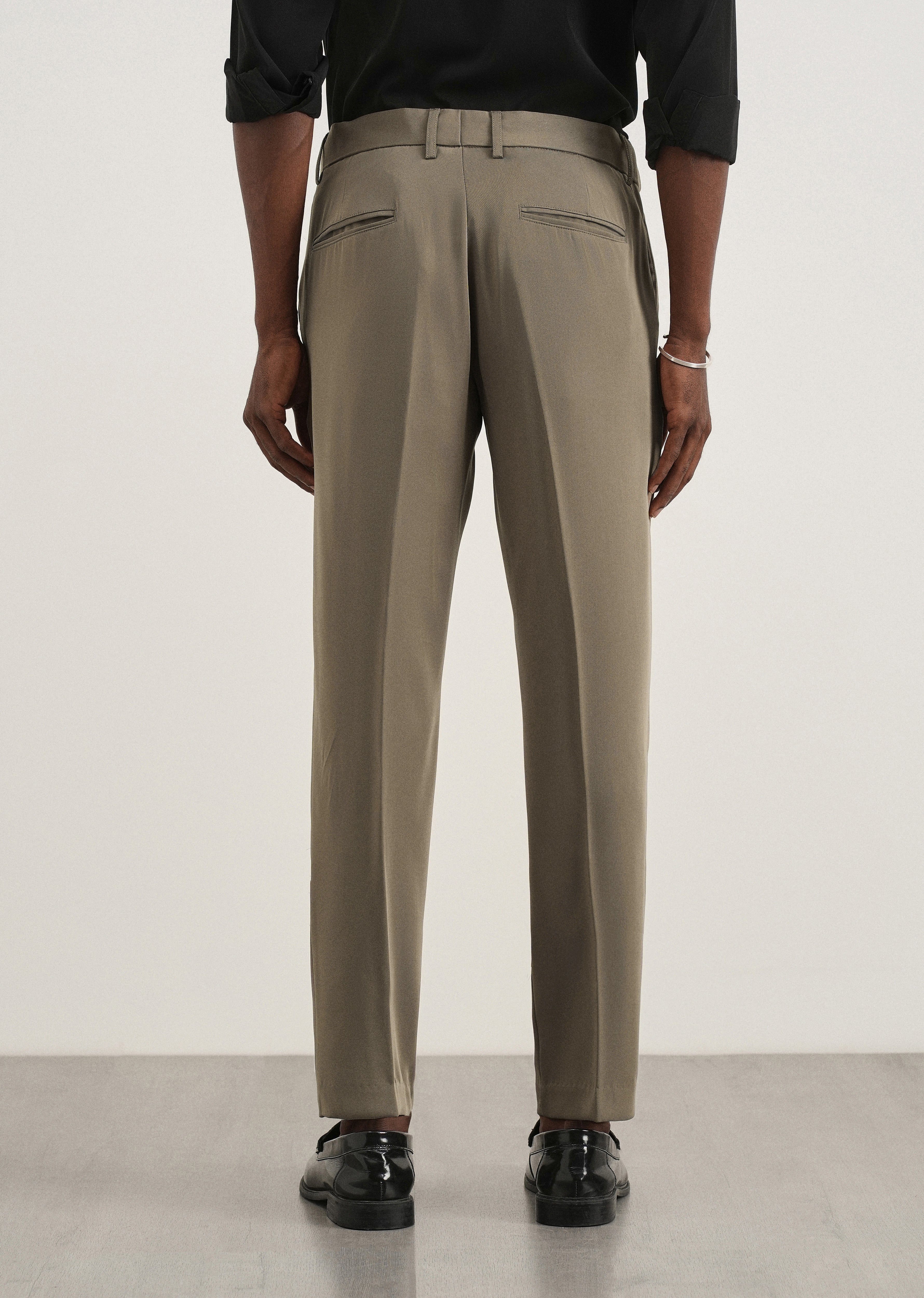 Khaki Green Flex Waist Slim Fit Trouser