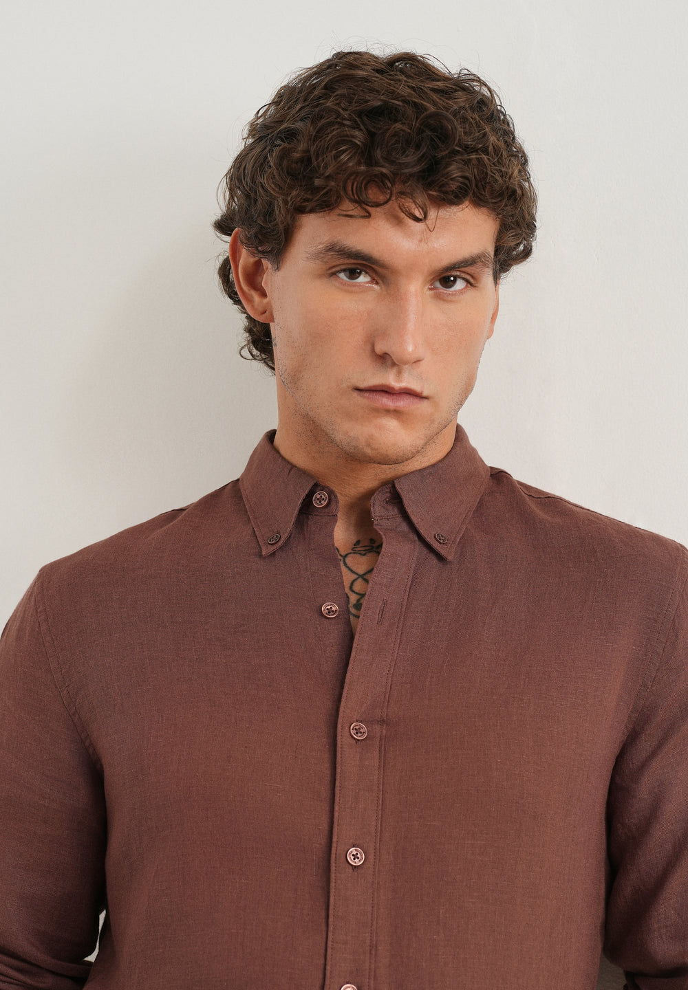 100% Pure Linen Umber Brown Regular Fit Shirt