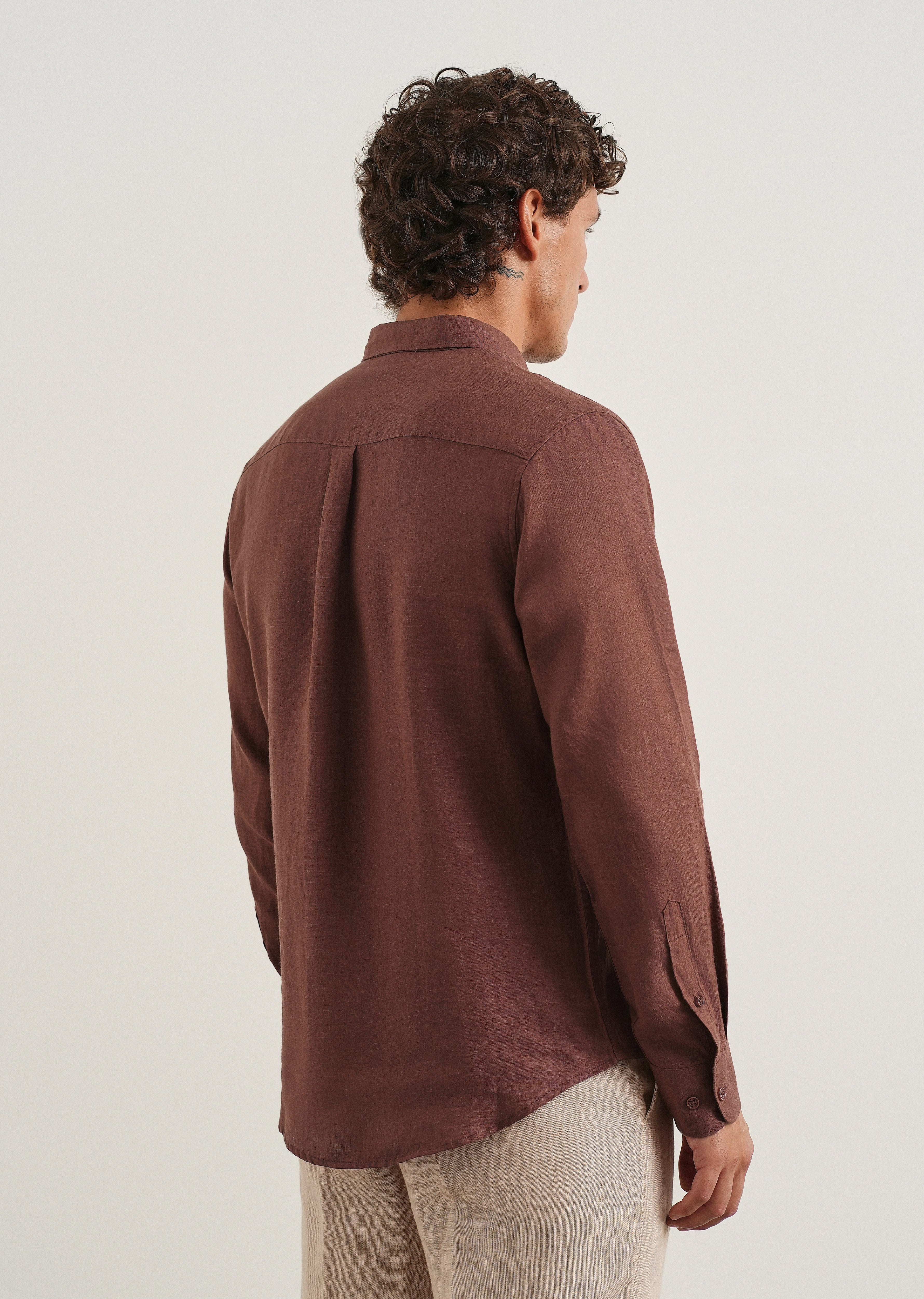 100% Pure Linen Umber Brown Regular Fit Shirt