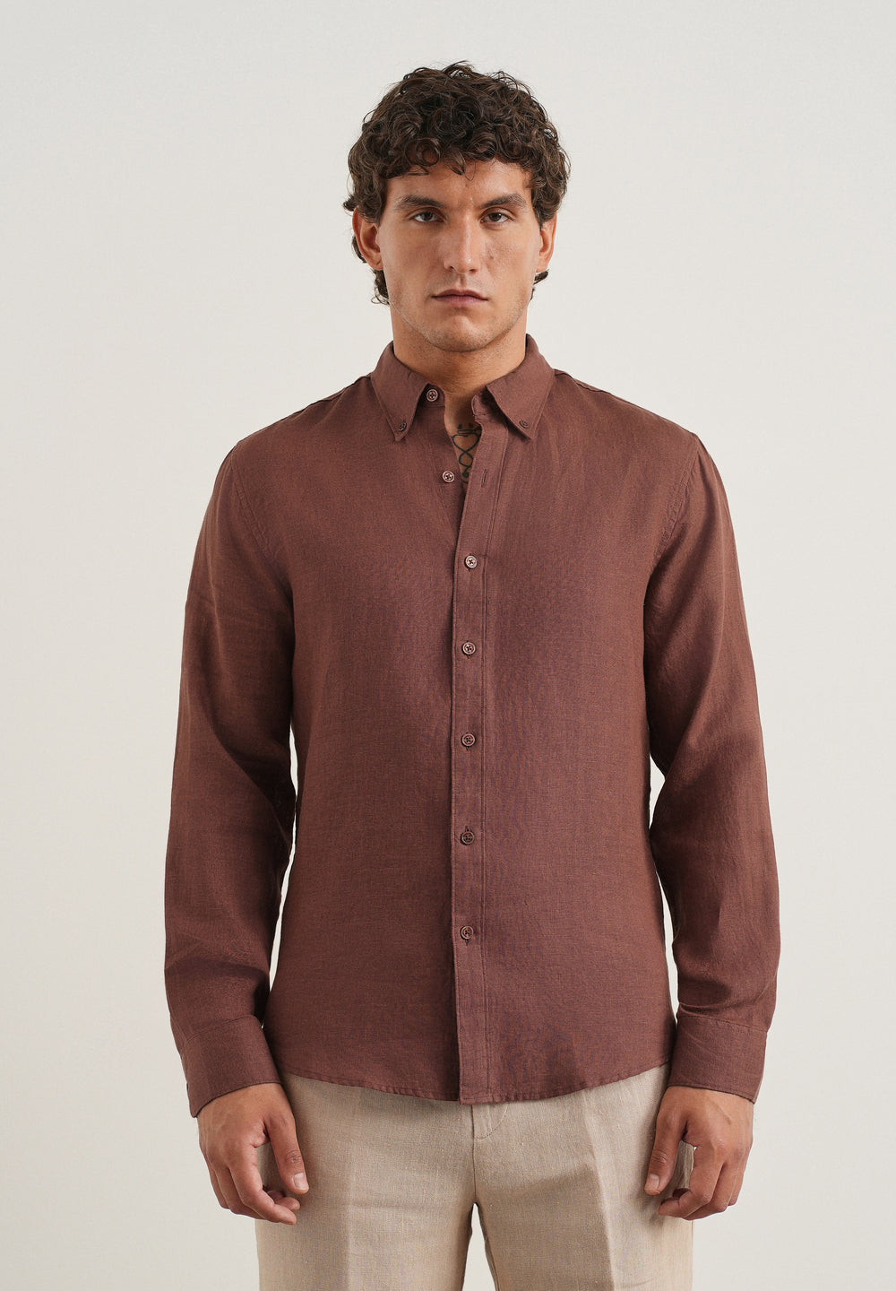 100% Pure Linen Umber Brown Regular Fit Shirt