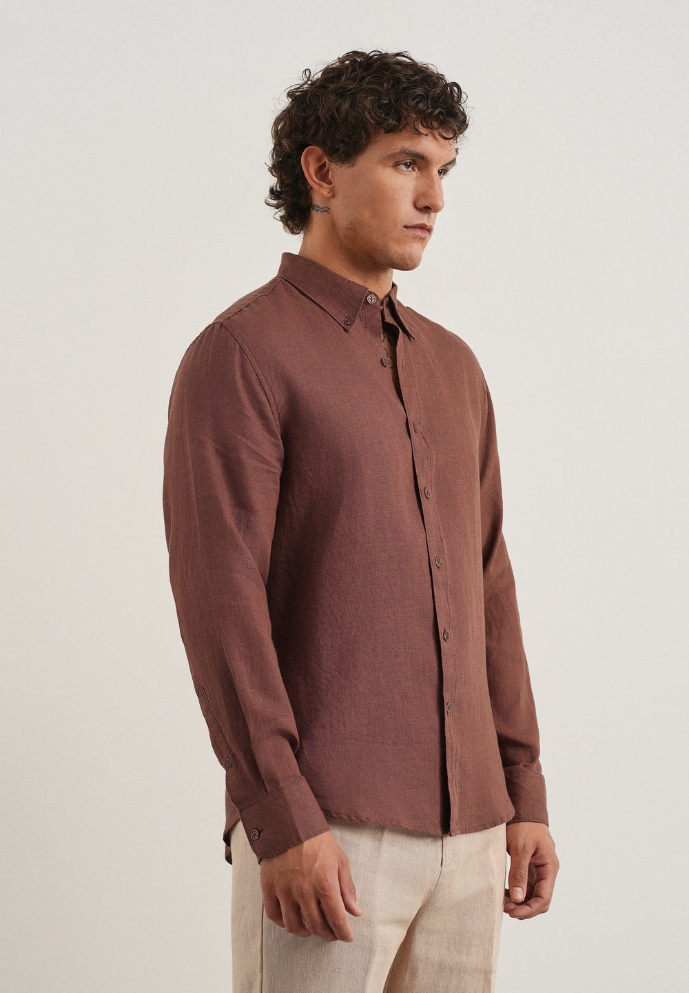 100% Pure Linen Umber Brown Regular Fit Shirt