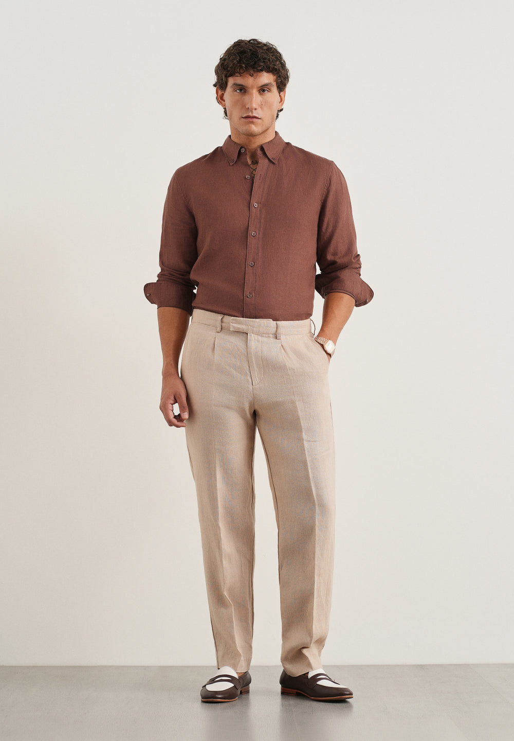 100% Pure Linen Umber Brown Regular Fit Shirt