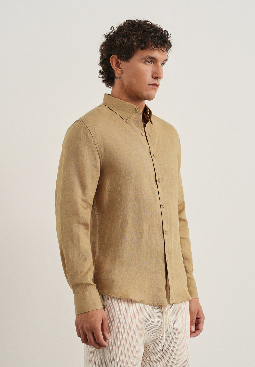 100% Pure Linen Khaki Regular Fit Shirt