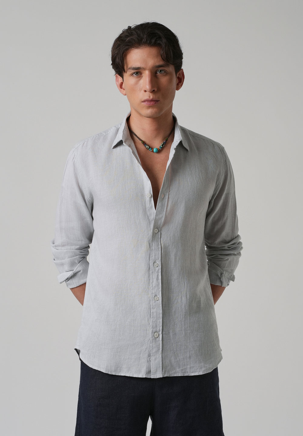 100% Pure Ash Grey Linen Shirt