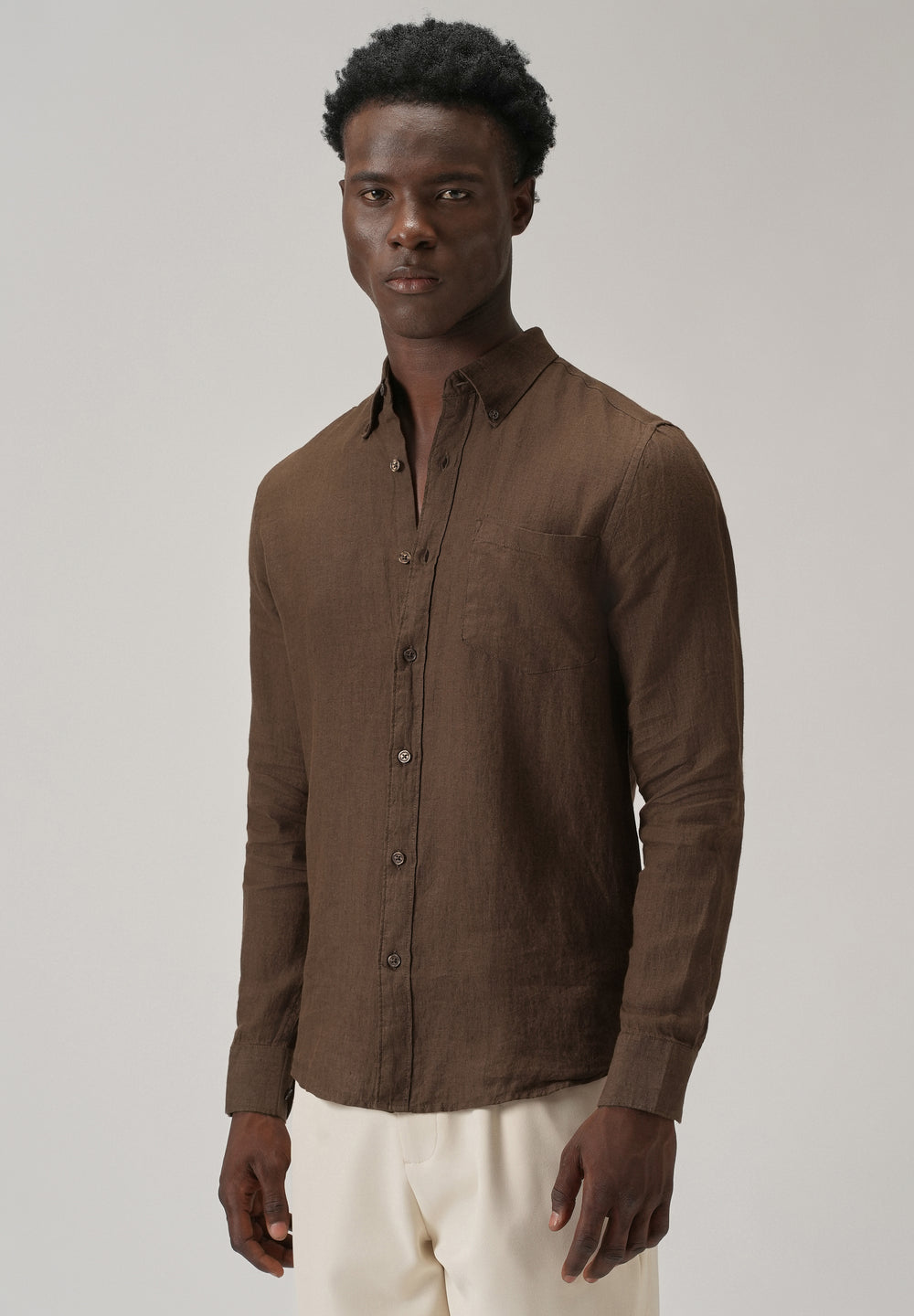 100% Pure Brown Linen Shirt