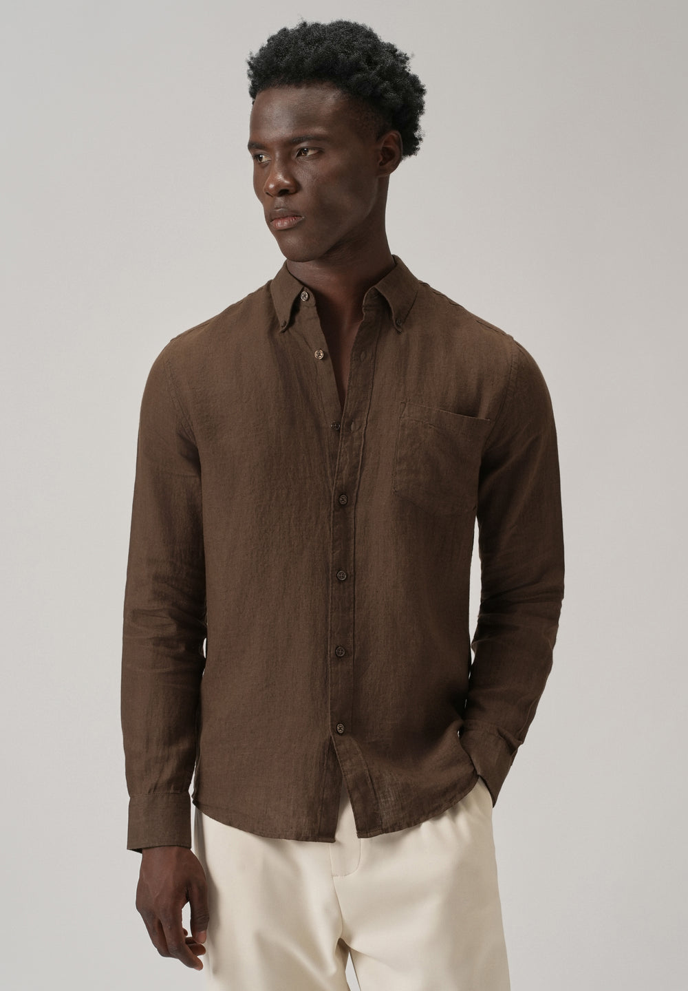 100% Pure Brown Linen Shirt