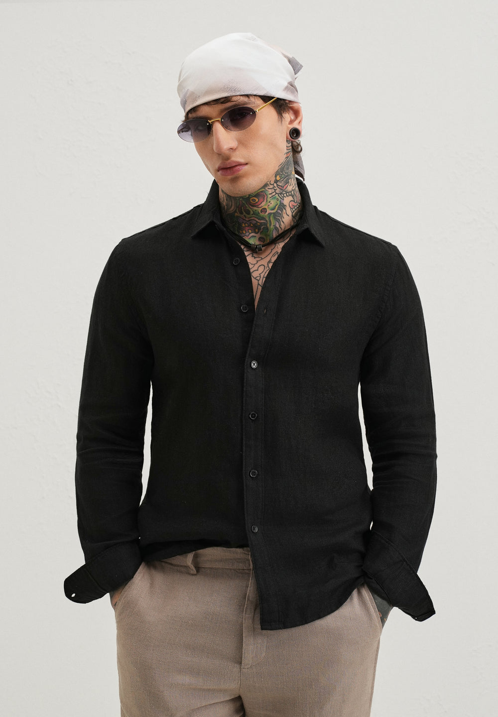 100% Pure Heather Black Linen Shirt