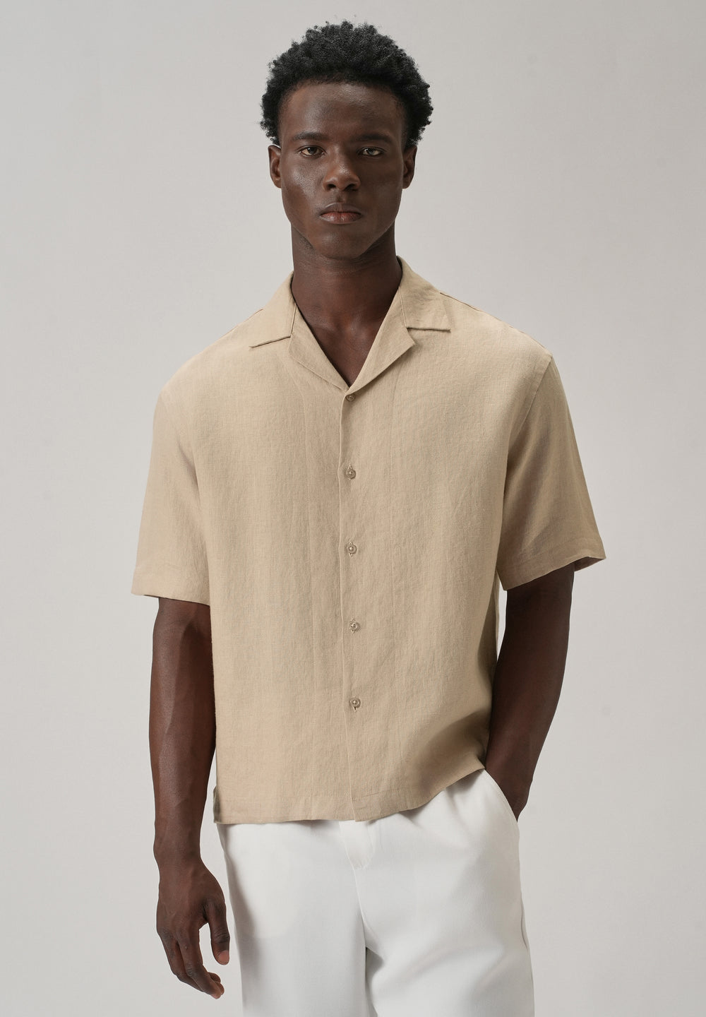 100% Pure Irish Tan Beige Linen Shirt