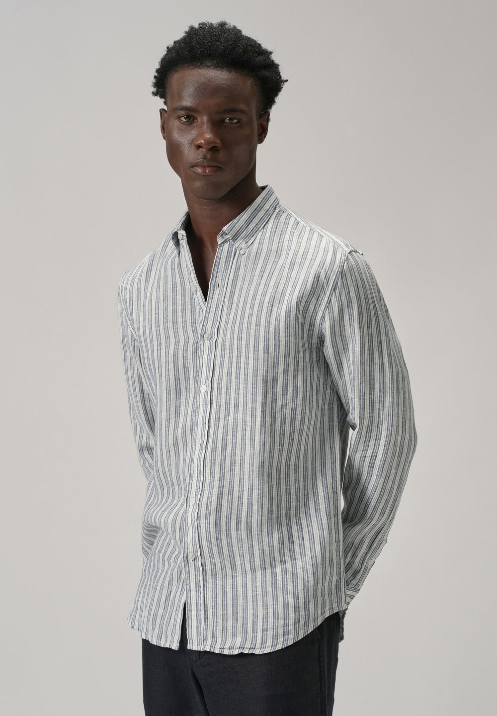 100% Pure Irish Flint Grey Stripe Linen Shirt