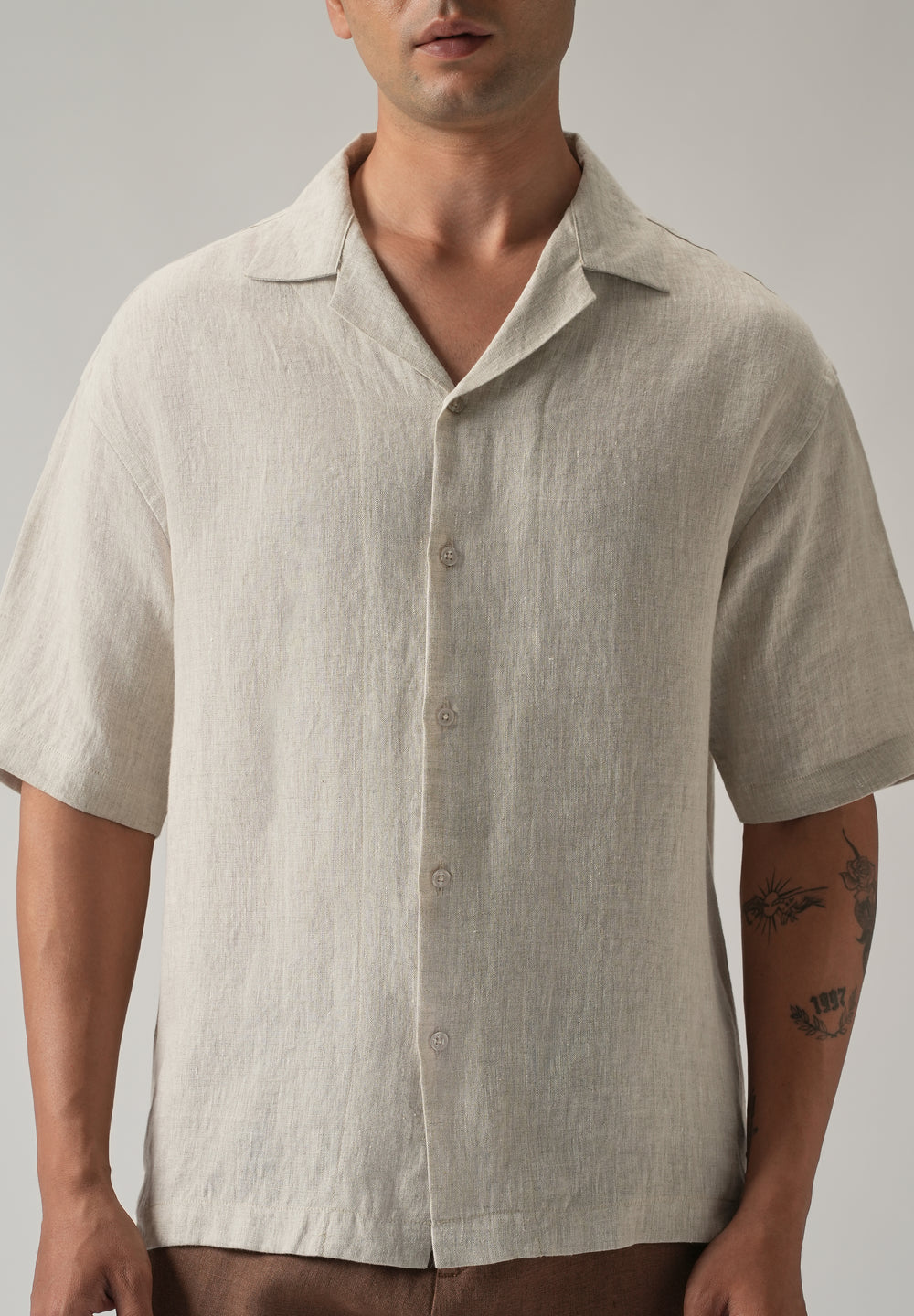 100% Pure Irish Light Beige Linen Shirt