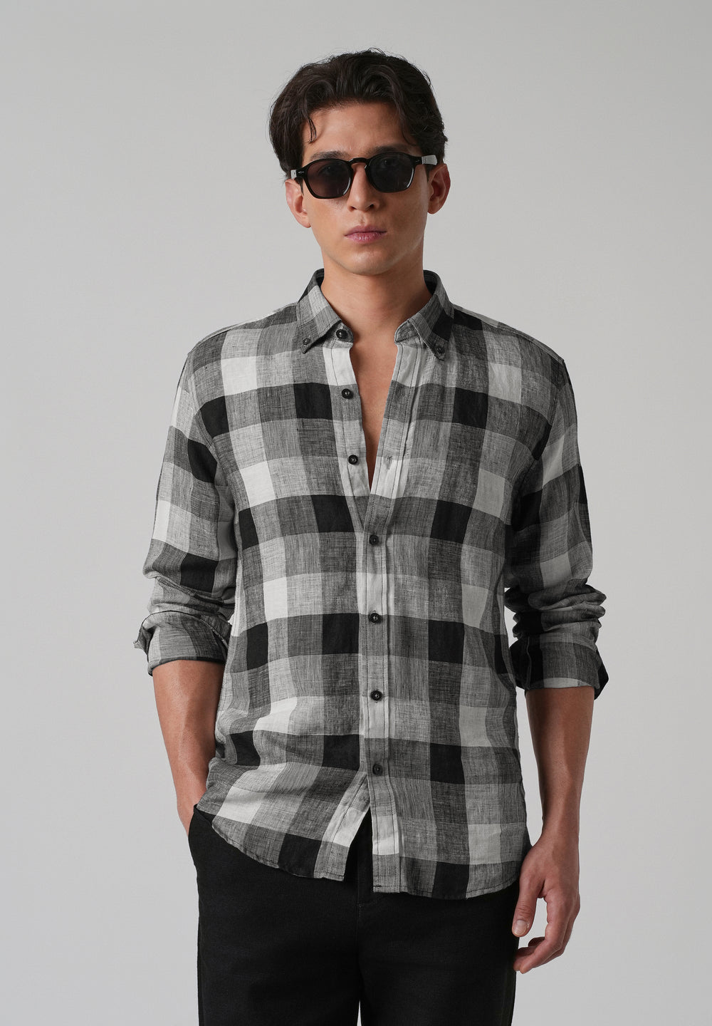100% Pure Irish Linen Quadric Checks Shirt