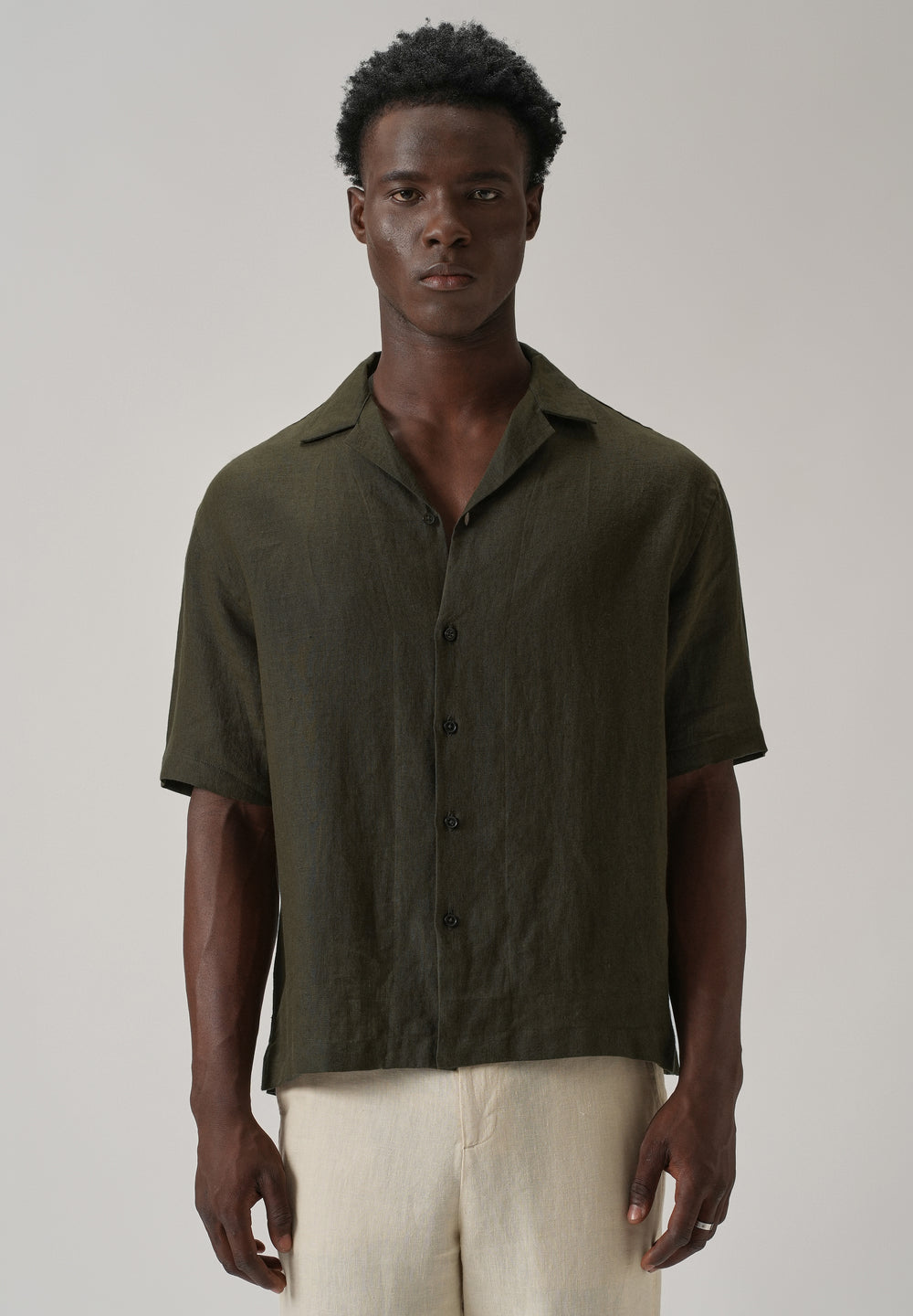 100% Pure Irish Dark Olive Linen Shirt