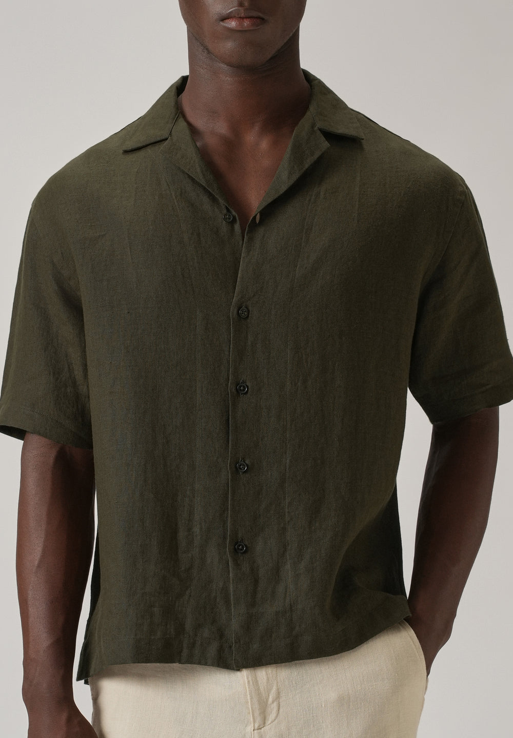 100% Pure Irish Dark Olive Linen Shirt