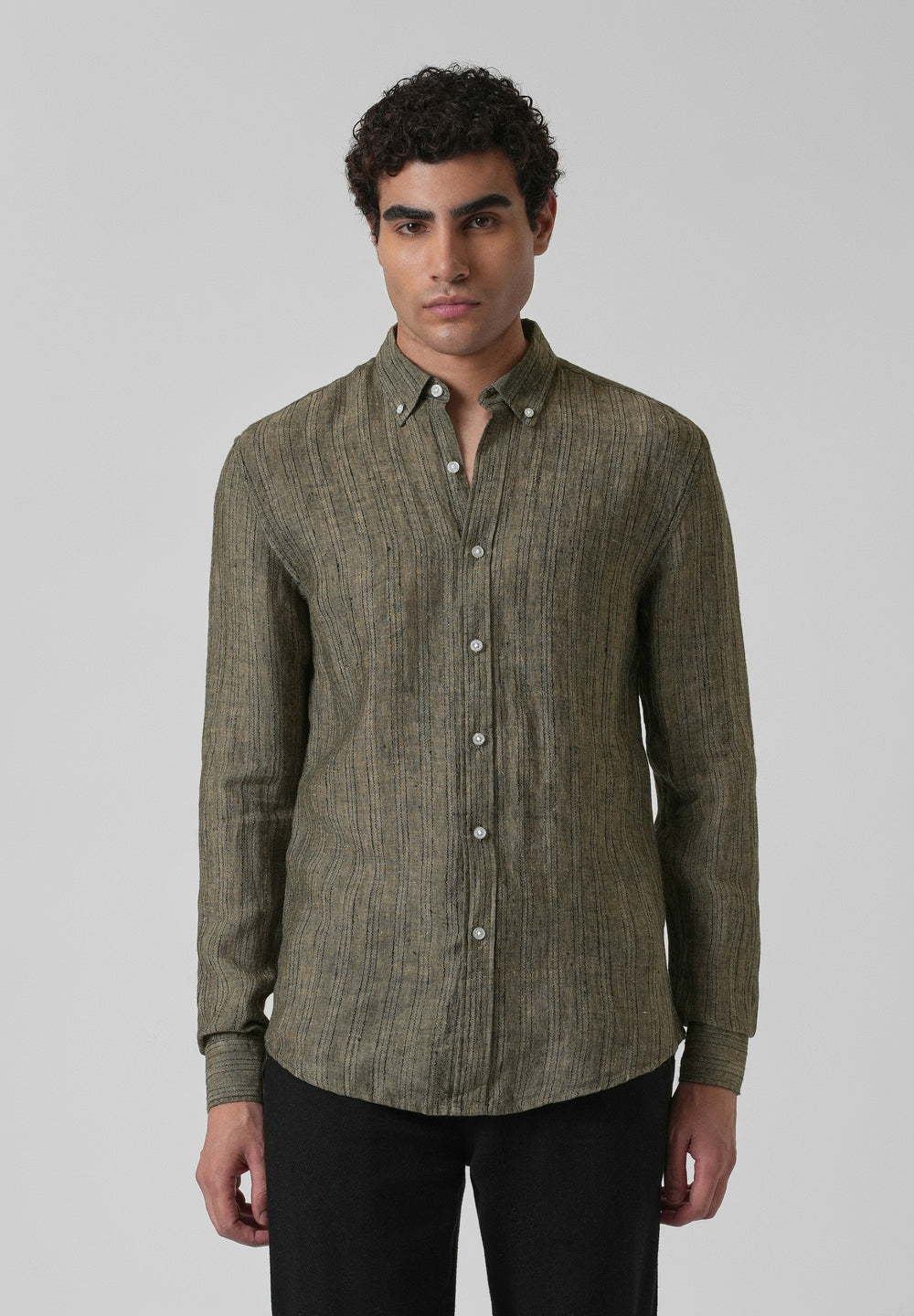 100% Pure Irish Olive Linen Shirt