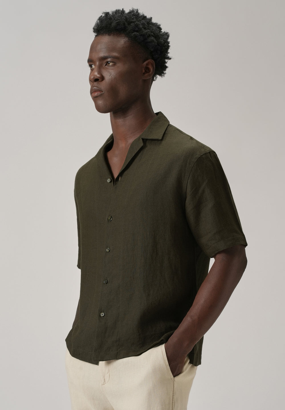 100% Pure Irish Dark Olive Linen Shirt