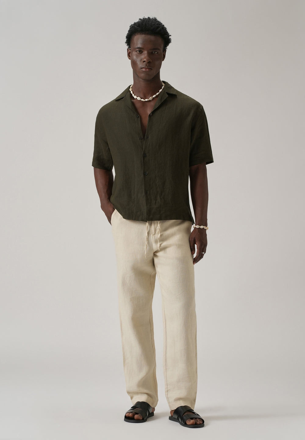 100% Pure Irish Dark Olive Linen Shirt