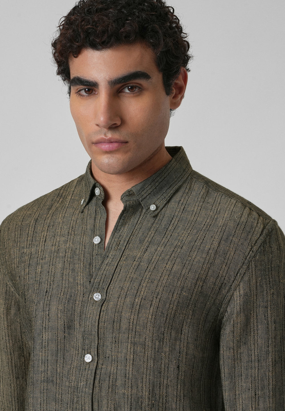 100% Pure Irish Olive Linen Shirt