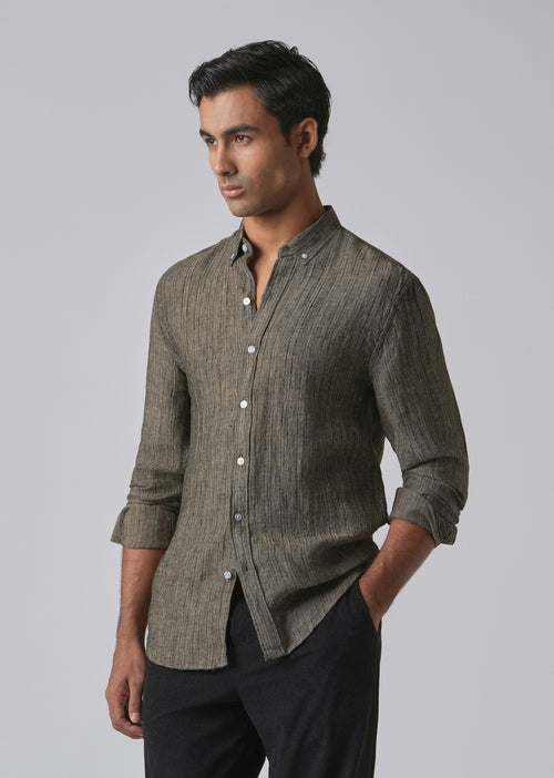 100% Pure Irish Olive Linen Shirt
