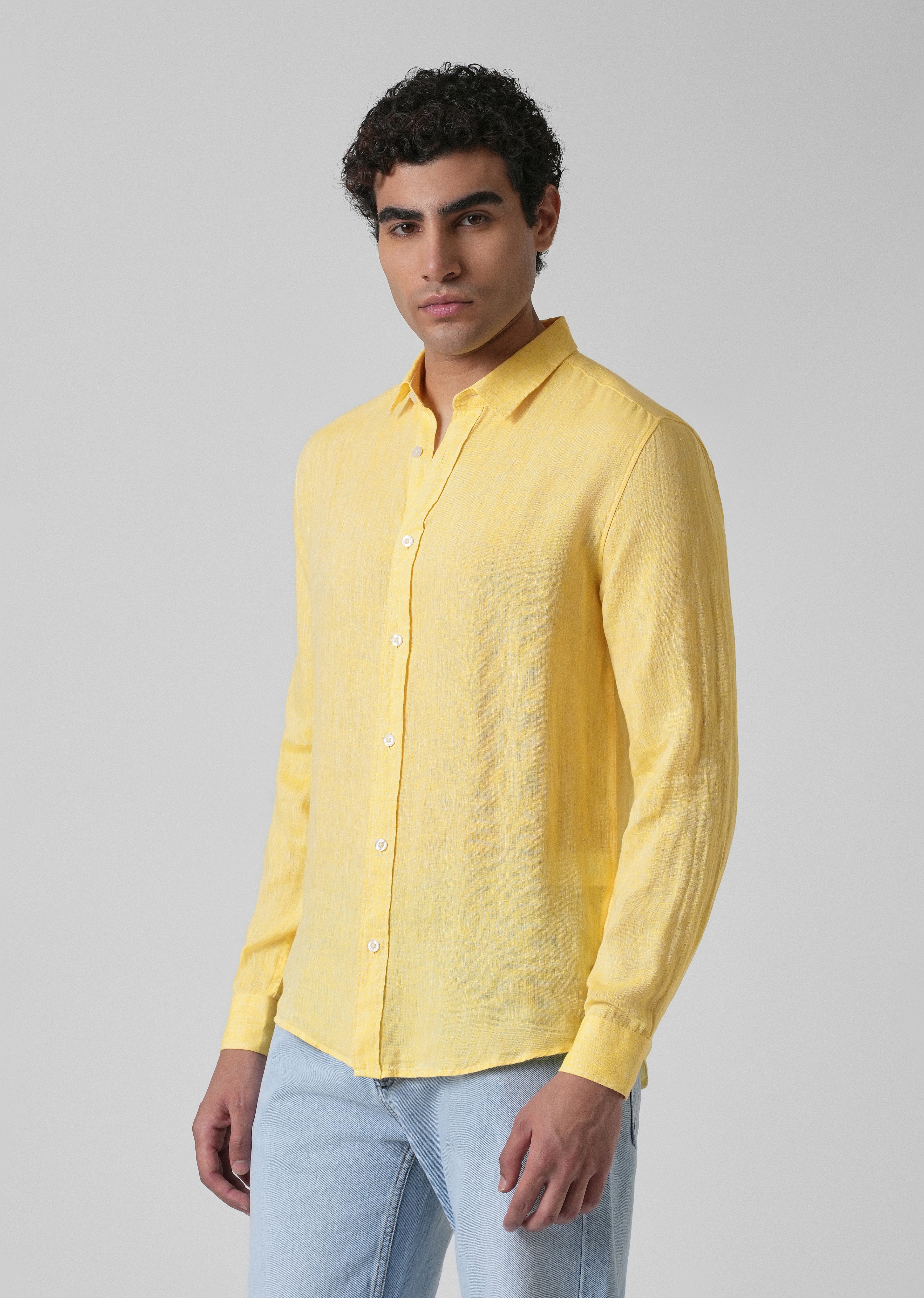 100% Pure Irish Pastel Yellow Linen Shirt