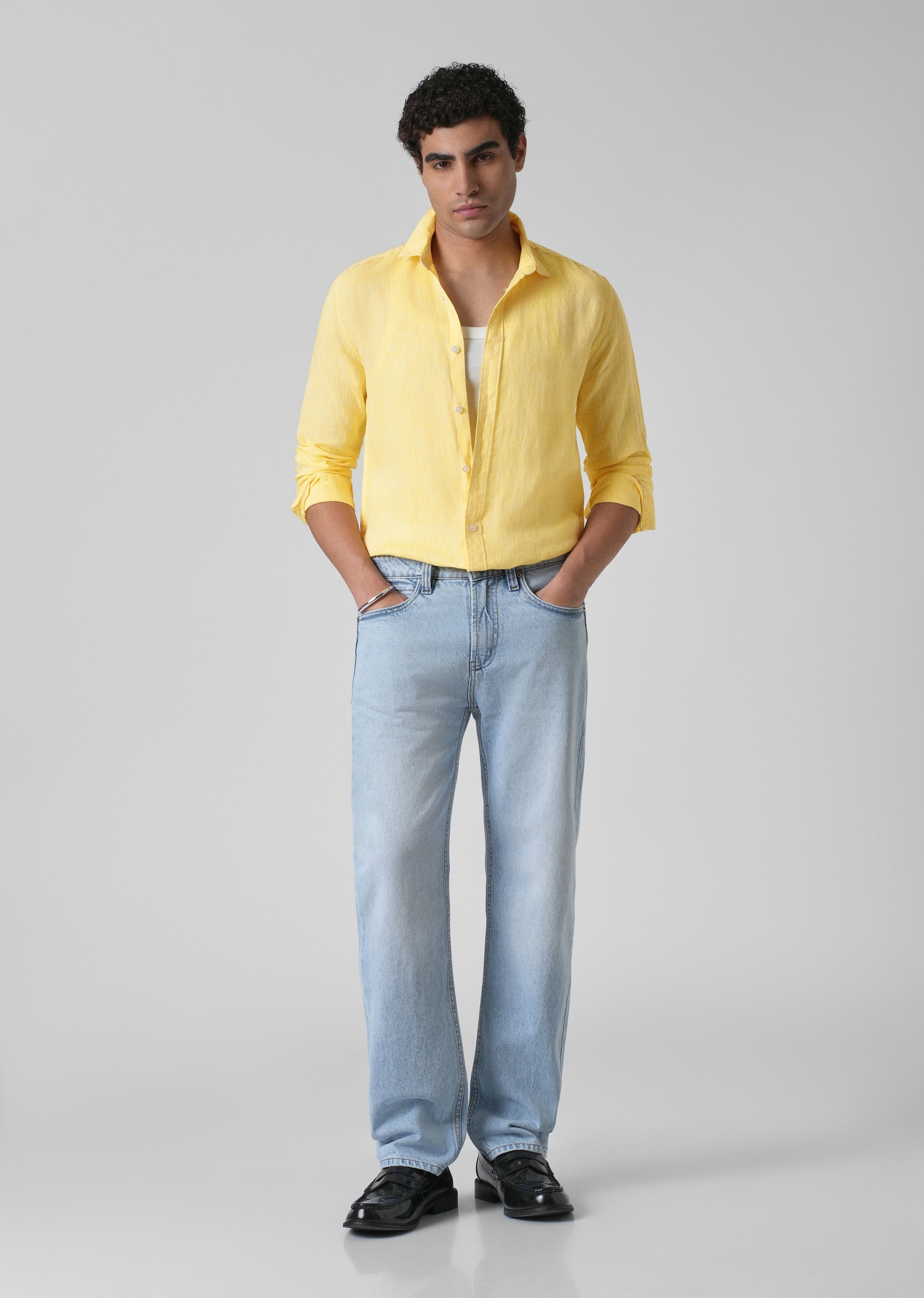 100% Pure Irish Pastel Yellow Linen Shirt