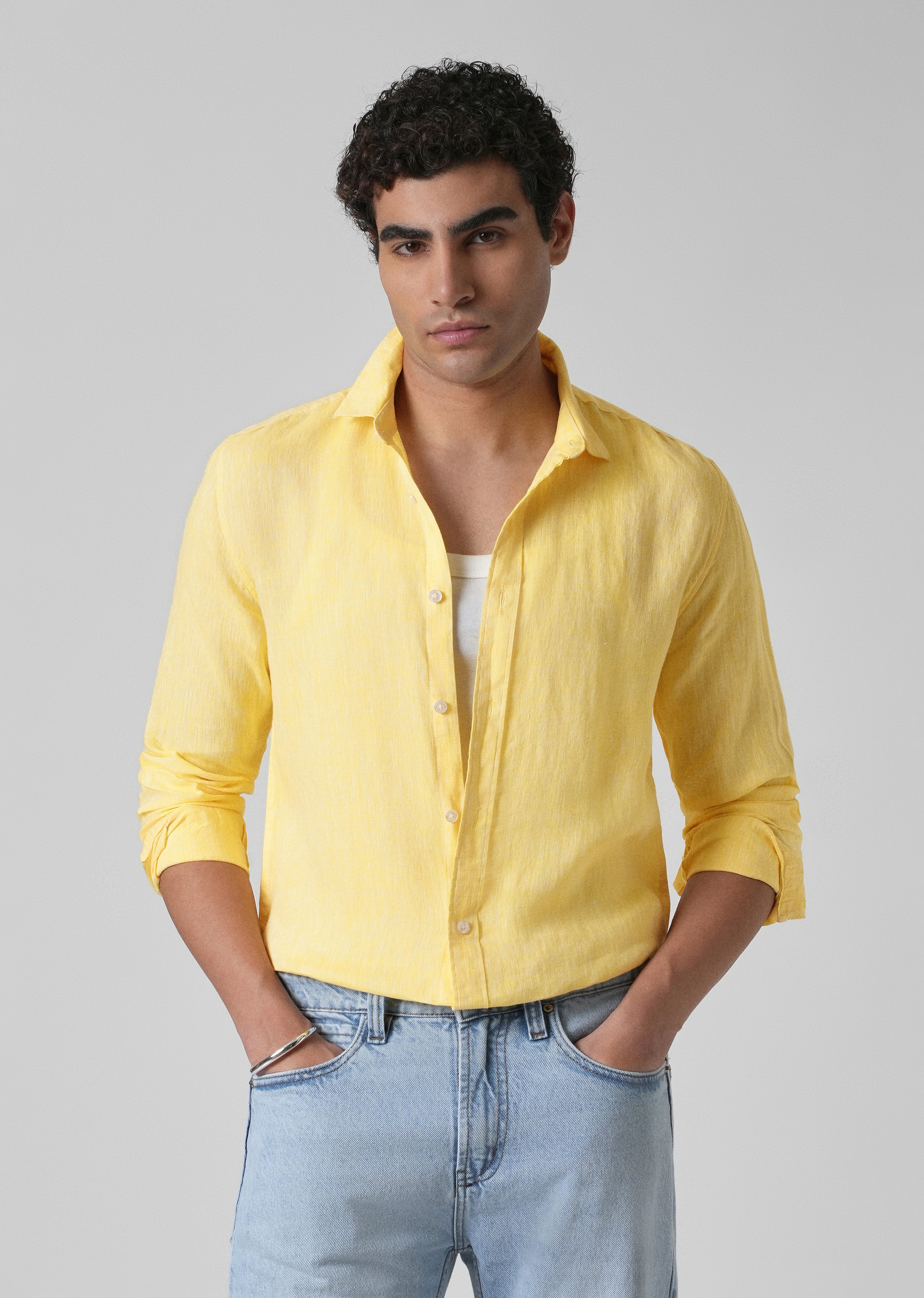 100% Pure Irish Pastel Yellow Linen Shirt