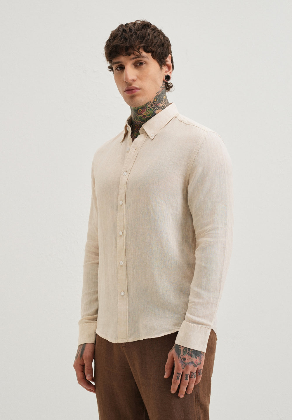 100% Pure Irish Sepia Beige Linen Shirt
