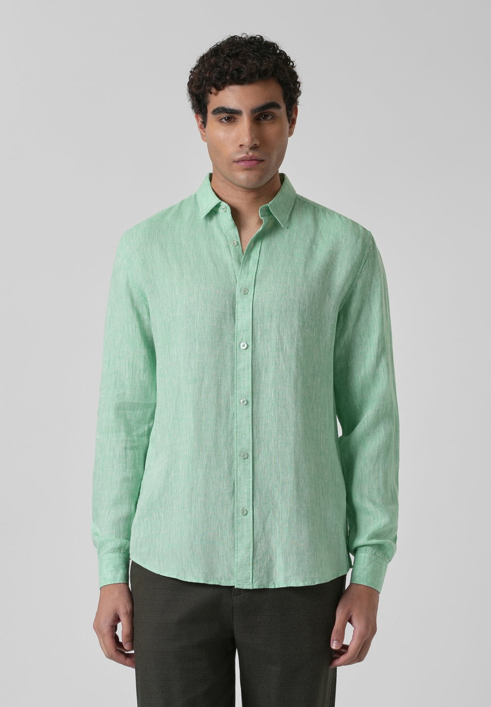 100% Pure Irish Smoke Green Linen Shirt