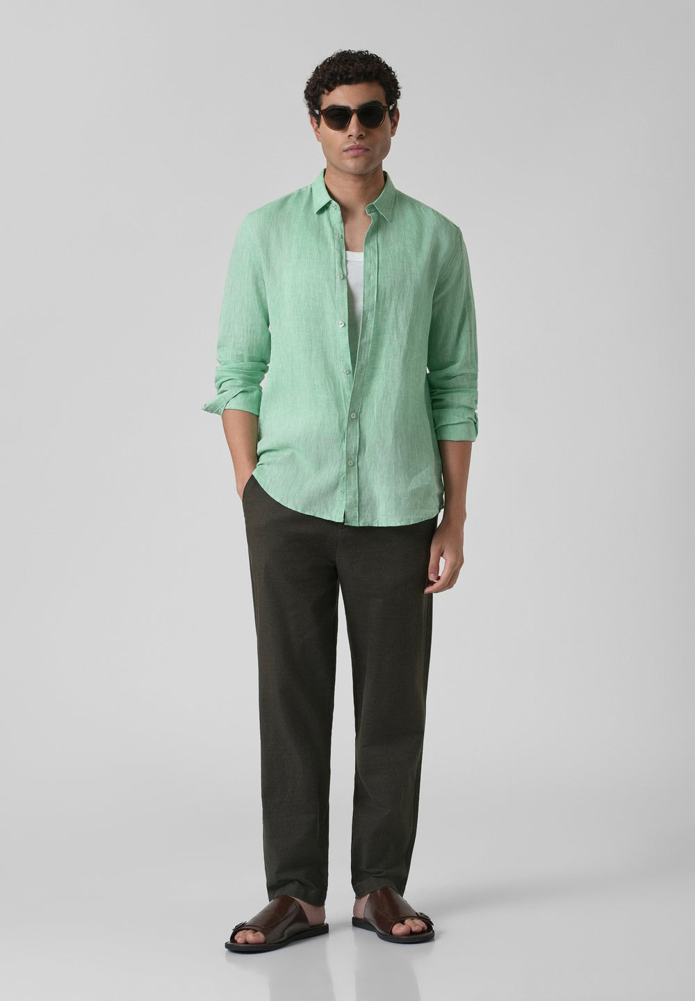 100% Pure Irish Smoke Green Linen Shirt