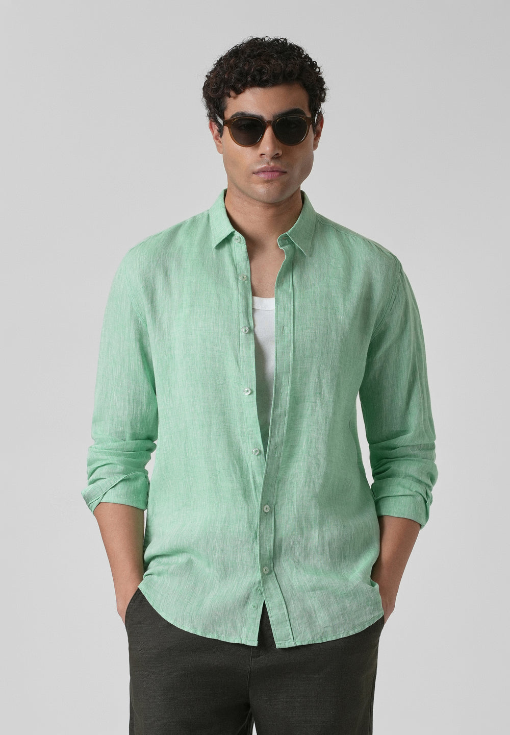100% Pure Irish Smoke Green Linen Shirt