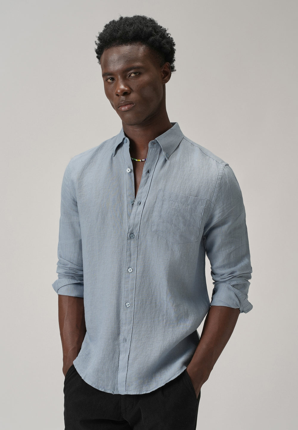 100% Pure Light Blue Linen Shirt
