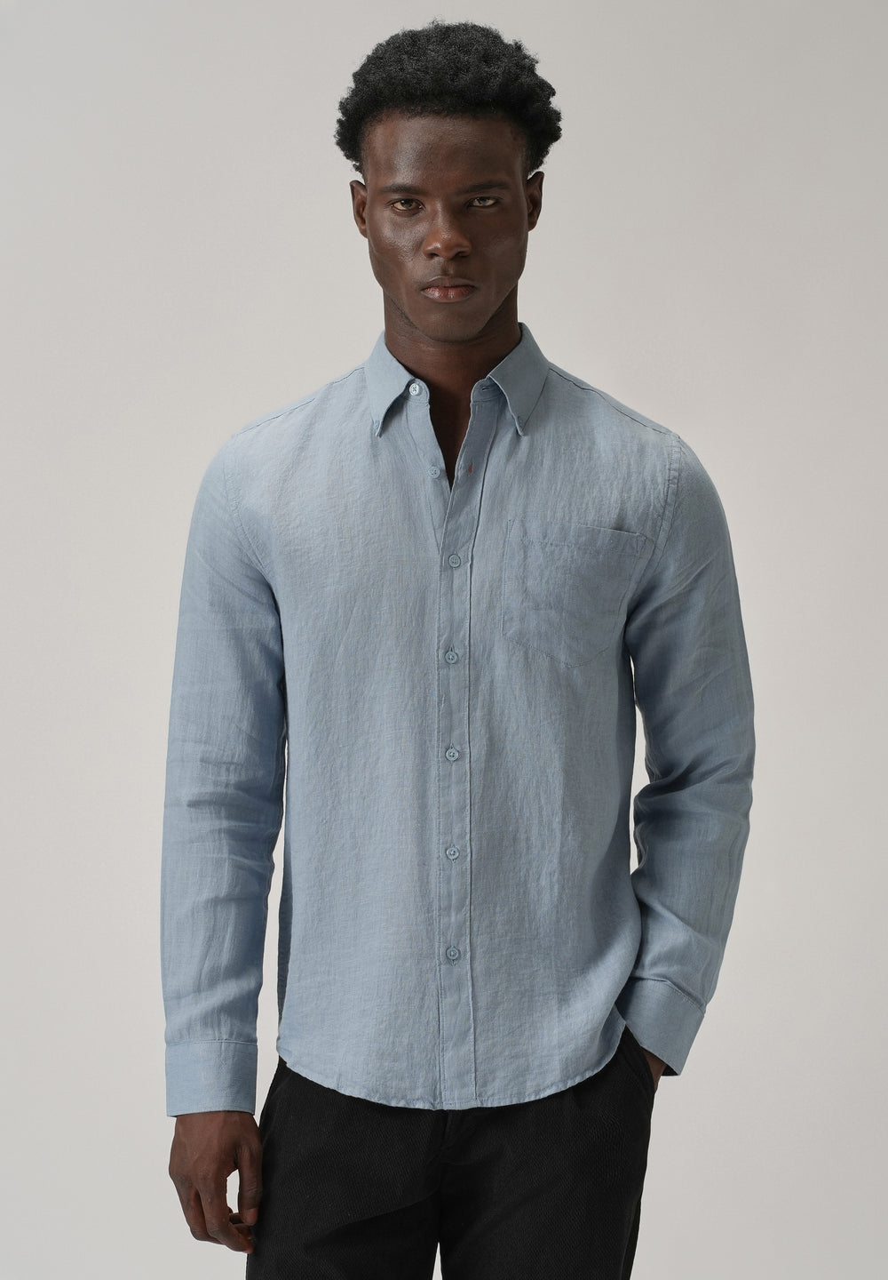 100% Pure Light Blue Linen Shirt