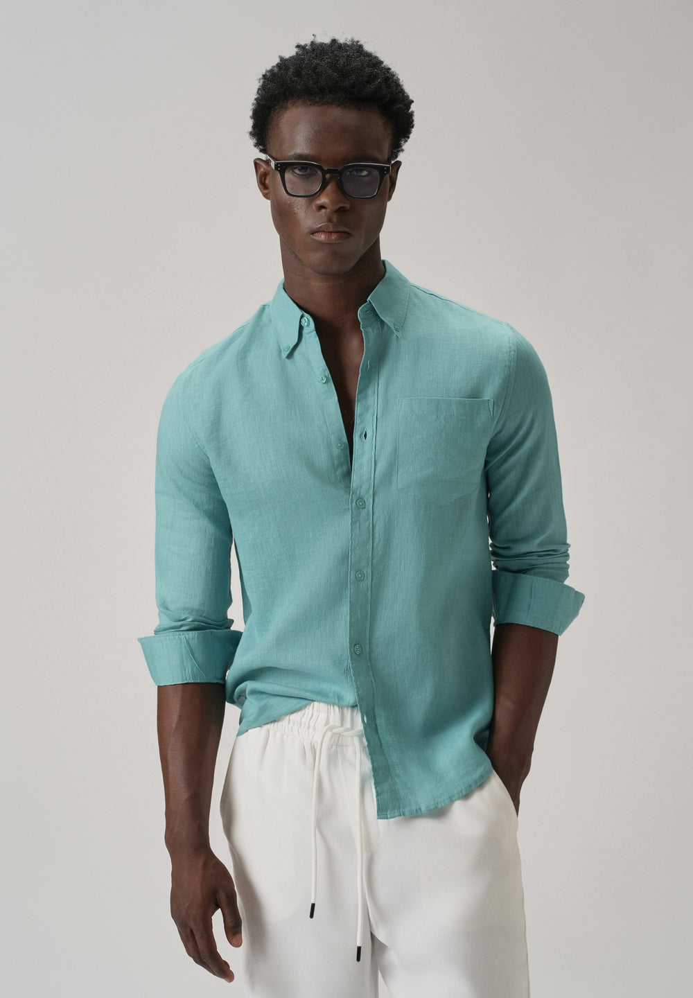 100% Pure Light Green Linen Shirt