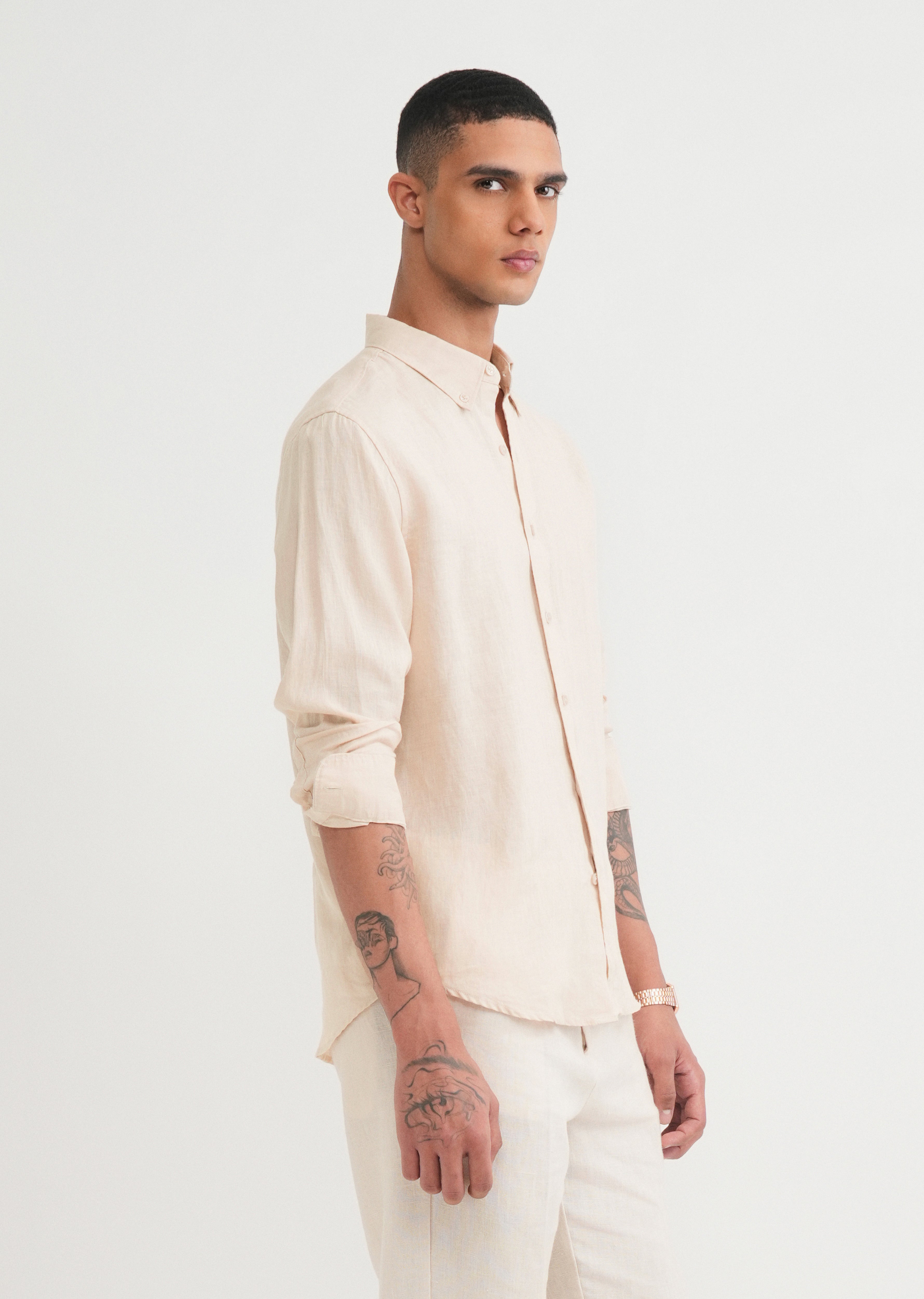 100% Pure Linen Beige Shirt