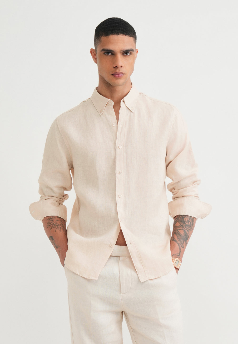 100% Pure Linen Beige Shirt