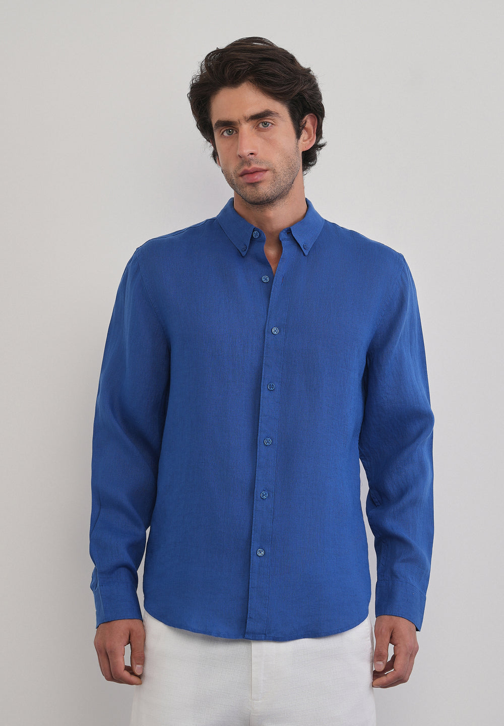 100% Pure Linen Blue Plain Shirt