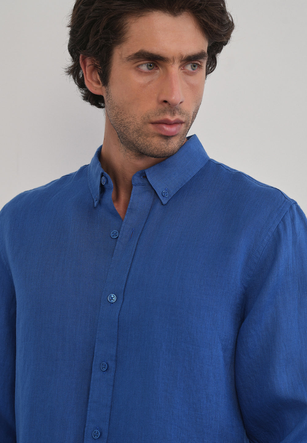 100% Pure Linen Blue Plain Shirt