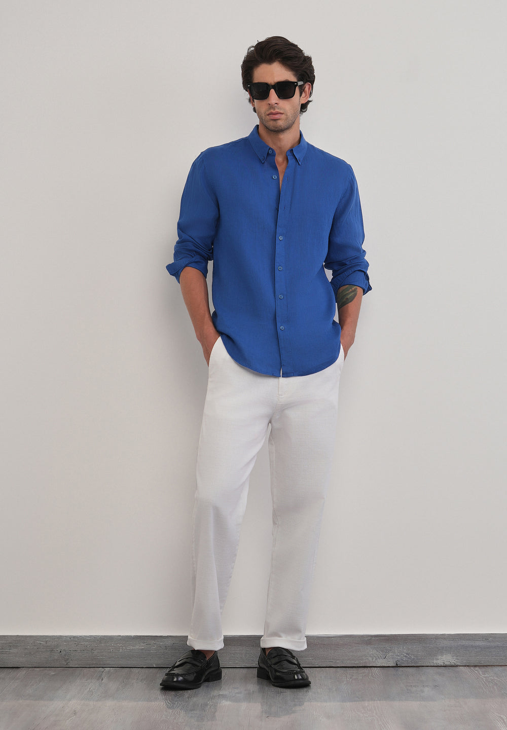 100% Pure Linen Blue Plain Shirt