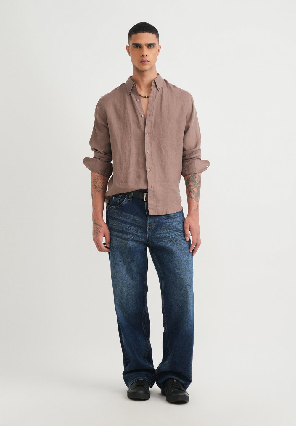 100% Pure Linen Brown Shirt